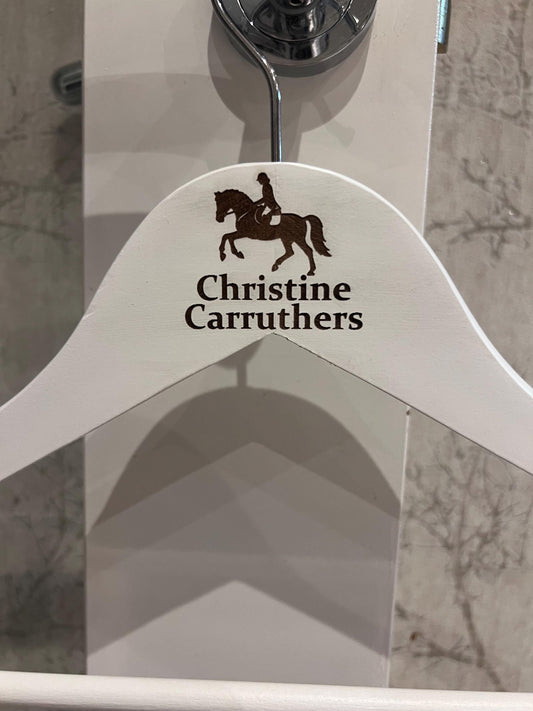 Personalised show engraved horse riding coat hanger-perfect for kit or shows showjumping-eventing-dressage or showing outfits. Equestrian-