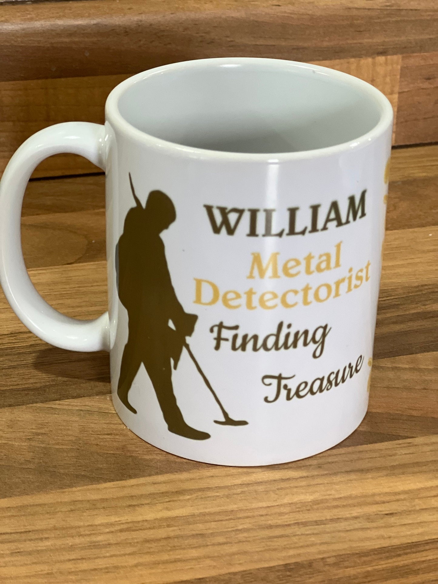 Personalised Metal Detecting cup, mug. 11oz our silhouette Metal detector, your Name. I can Dig it. Birthday gift.