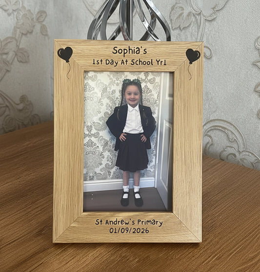 Personalised First Day of School Photo Frame - Oak Effect 6x4