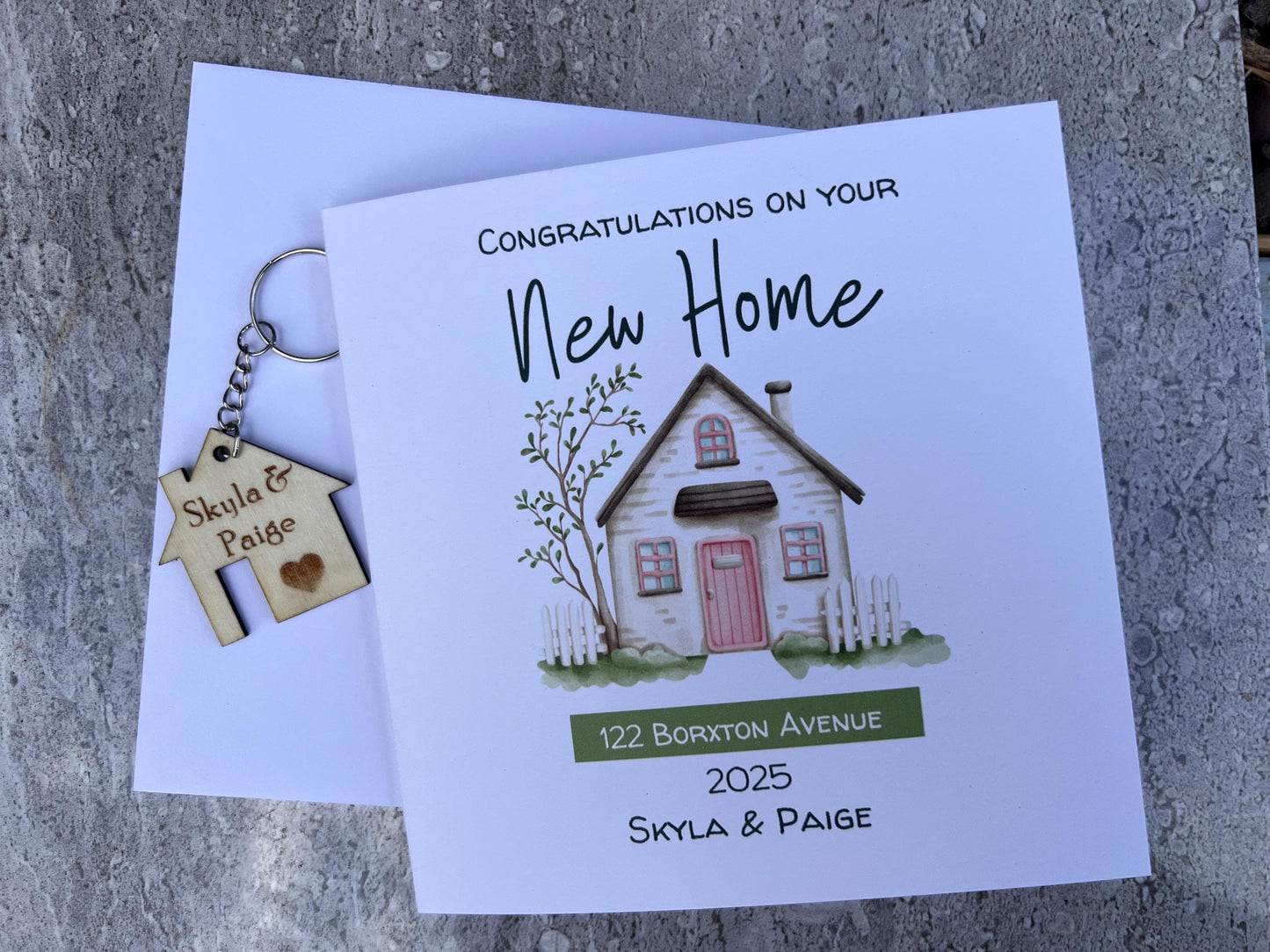 New home card. personalised card. 6x6inch. Moving house. House warming card. First home card optional personalised keyring.