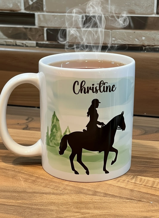 Personalised horse rider mug. 11oz silhouette horse rider, horse riding, show jumper, equestrian , Birthday gift Tea-coffee