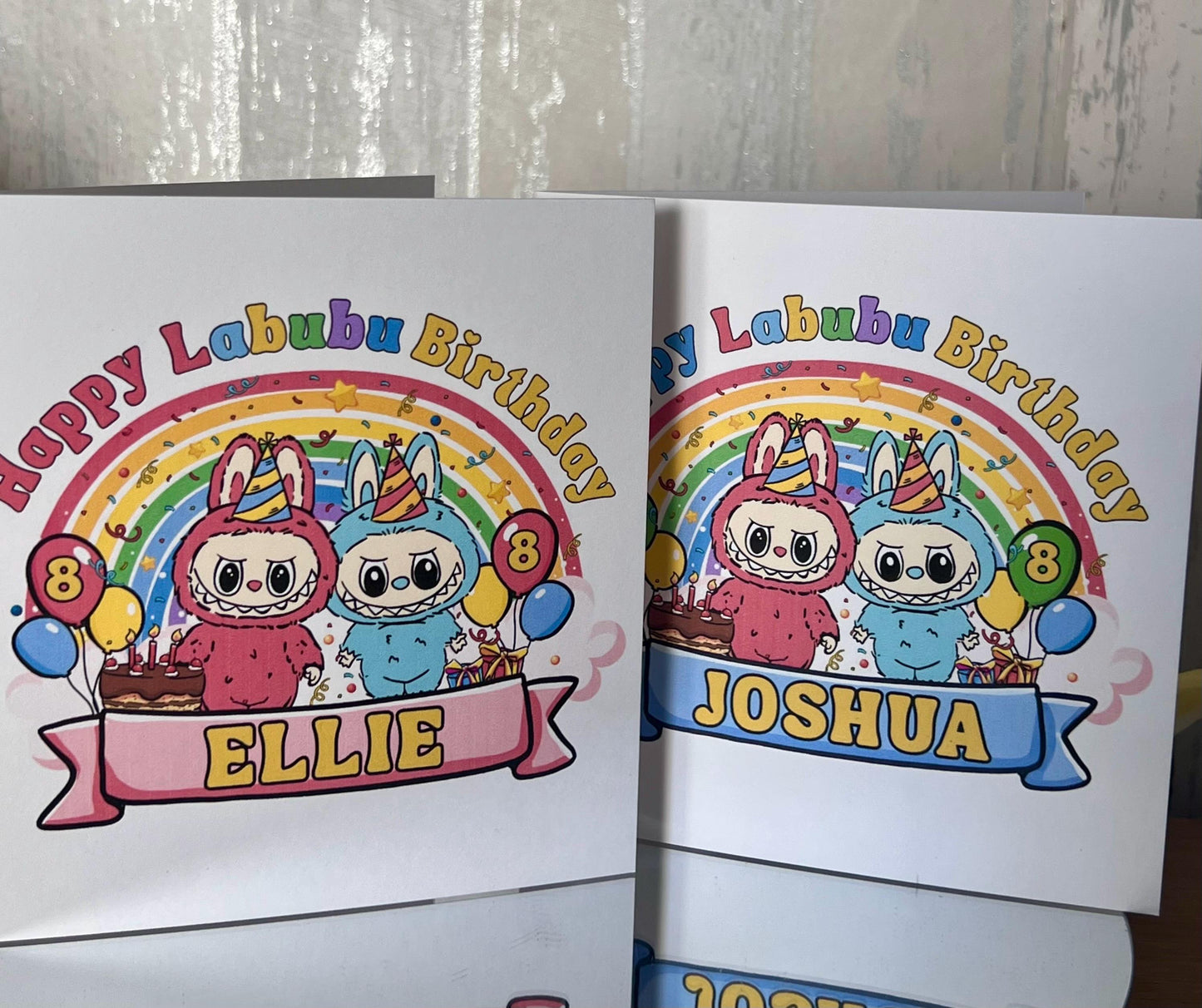 Labubu Birthday card personalised. 6x6 quality card . Perfect card for Labubu fan. can be custom made any words Pink or blue option