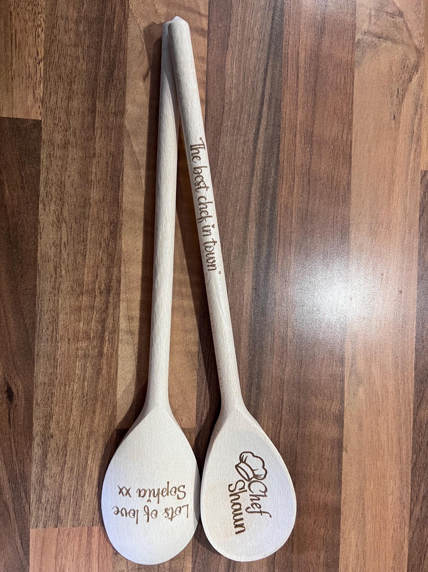 Personalised engraved wooden spoon. Great gift for that special chef or baker. Laser Engraved both sides with message.