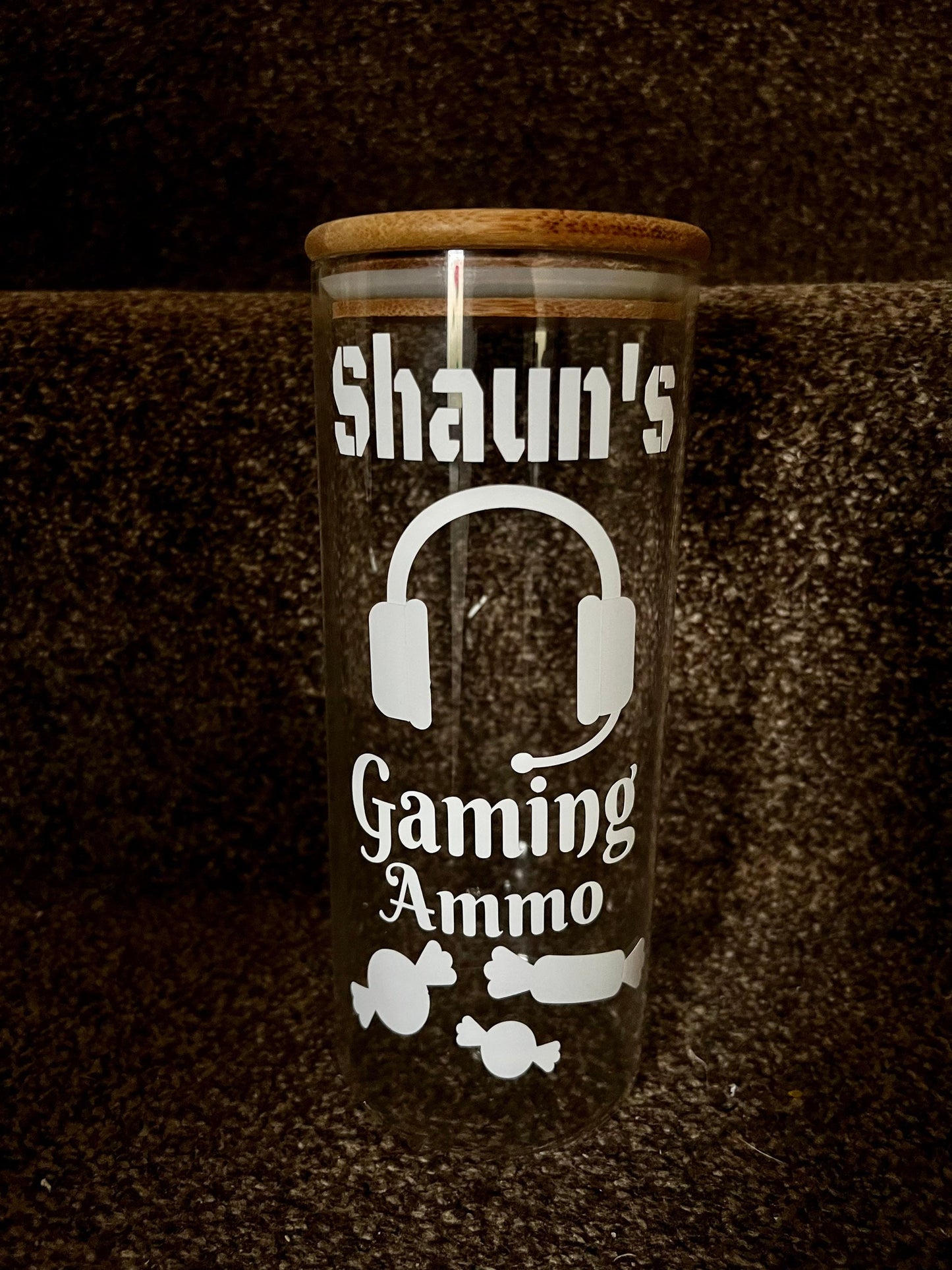 Personalised gaming treat jar. Gaming / streaming ammo sweets jar. Great gift for the gamer. Game controller image or Headset. . 1 Litre.