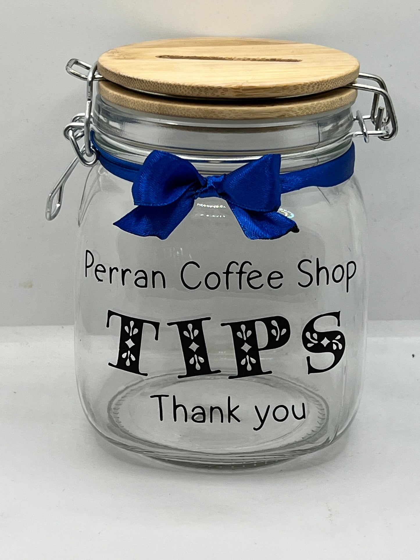 Personalised Tips jar Money Box . Savings jar . Business tips jar , hairdressers, cafes etc. 2 sizes ….Money jar, coins and notes.