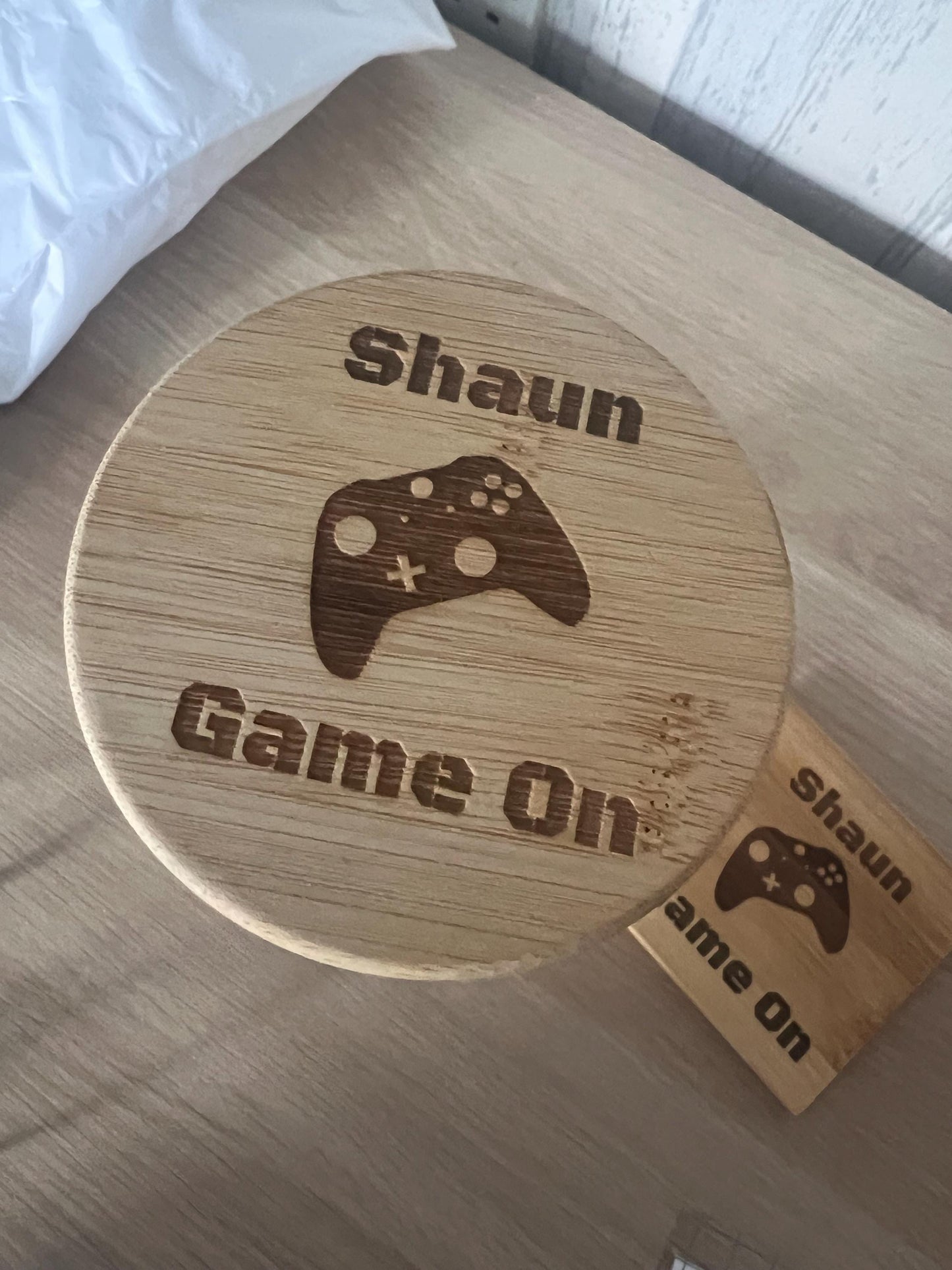 Personalised gaming jar /streaming treat jar. Engraved lid and choice of engraved coaster slate or wooden . Great gift for the gamer-console