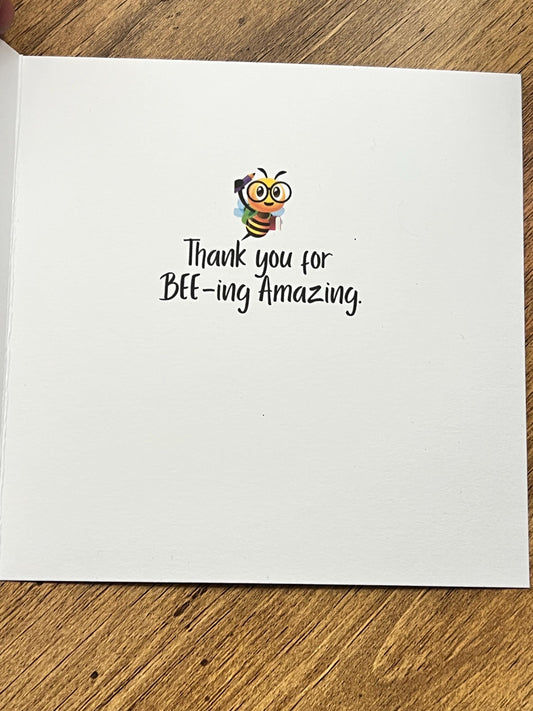 Teacher thank you card. Bee card. Garden Teacher end of year card. personalised with teachers name. 6x6 inch quality card and white envelope