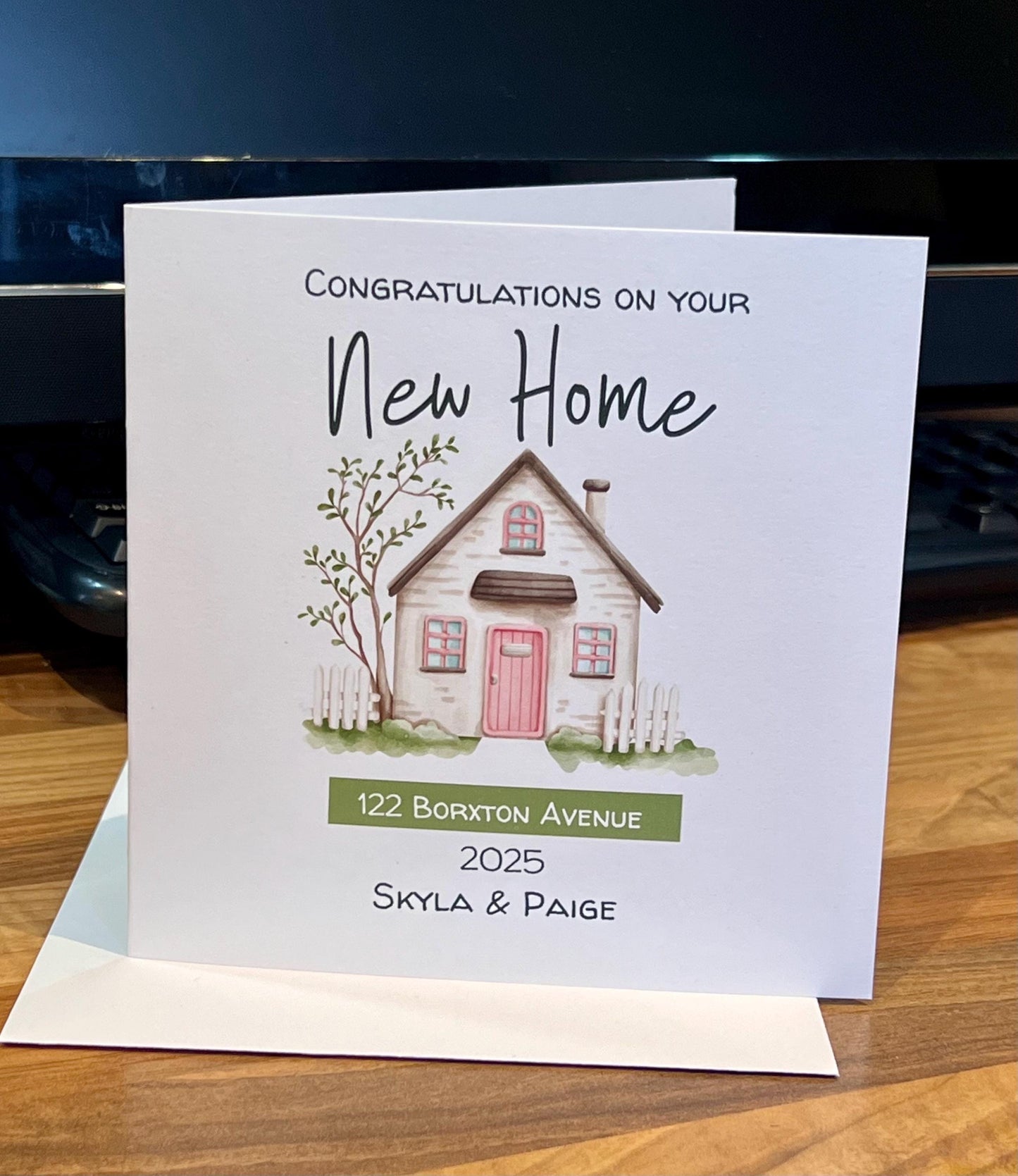 New home card. personalised card. 6x6inch. Moving house. House warming card. First home card optional personalised keyring.