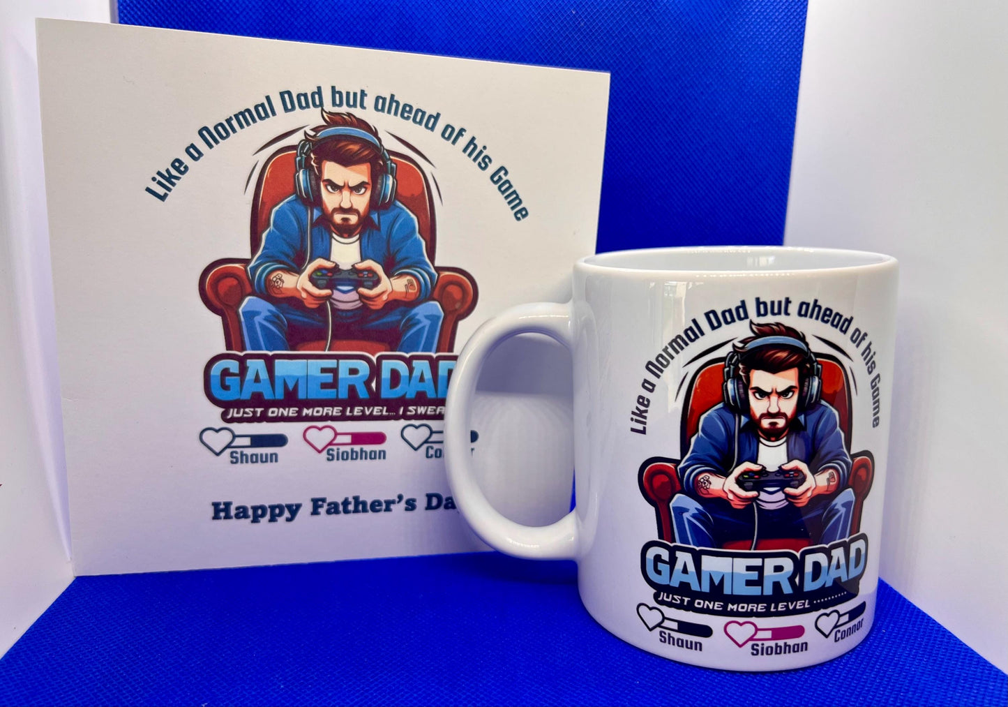 Personalised Gaming Dad mug. 11oz with child/ children’s names as lives. Father’s Day gift or Birthday gift, both sides with card option