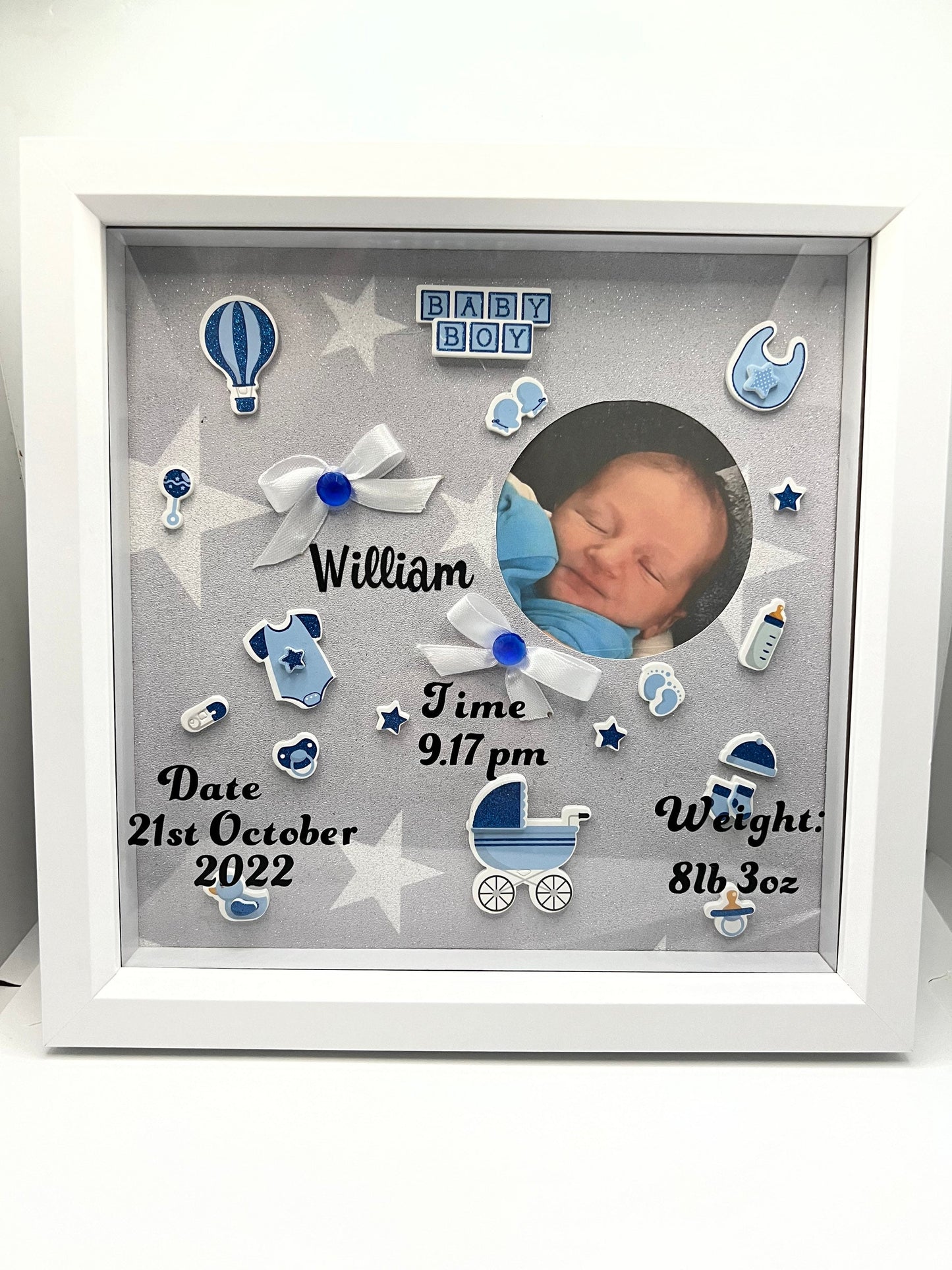 Personalised baby Boys birth memory box frame with photo. Christening gift,New baby gift. Nursery, Baby gift, baby birth details,Announcment