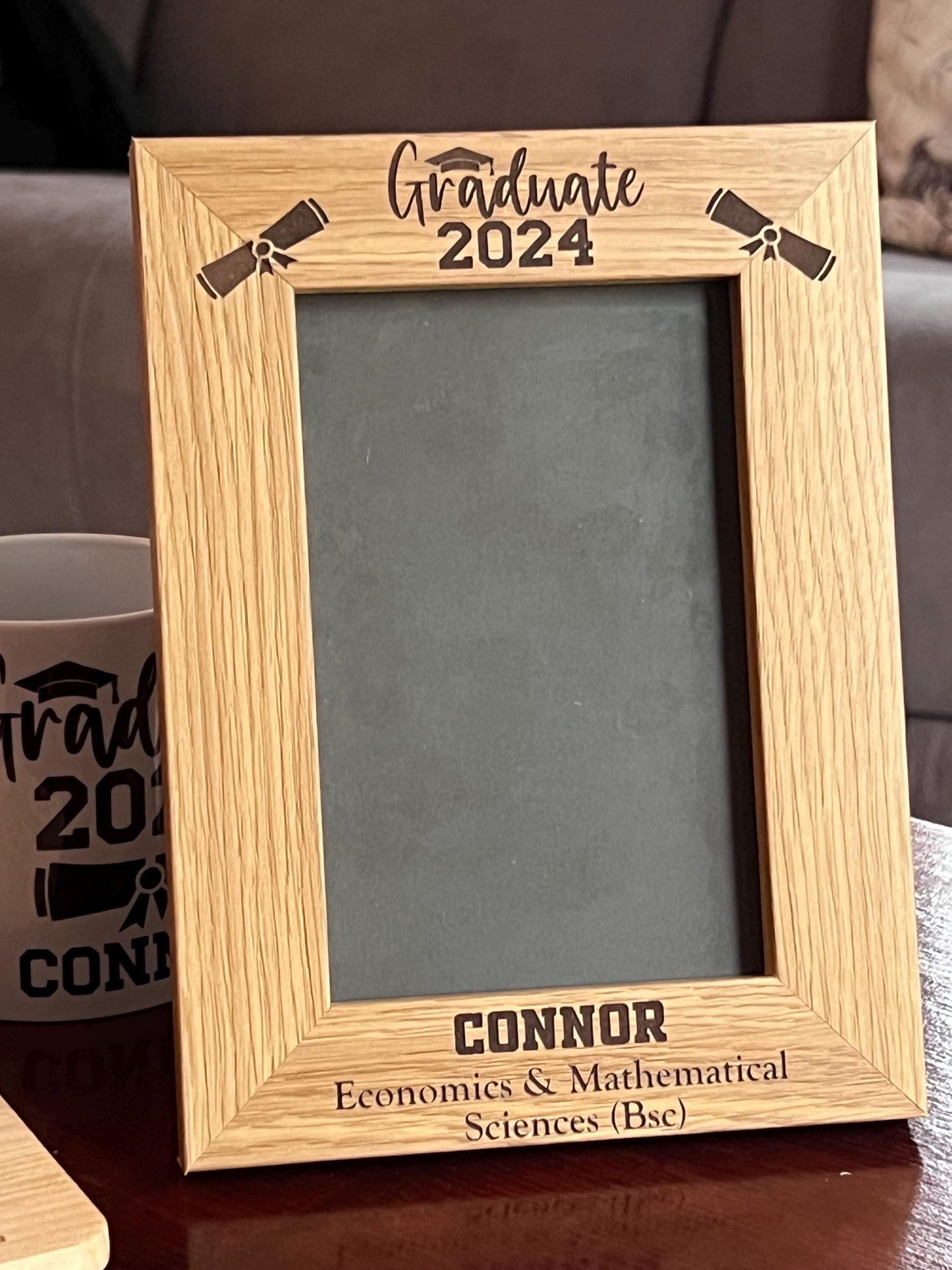 Graduation gift set. Engraved Frame, Coaster & Mug. Wonderful way to celebrate graduation. Keepsake.
