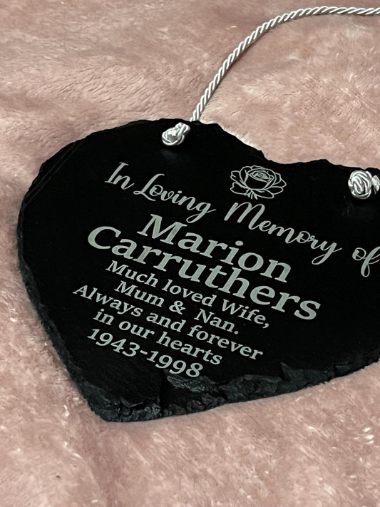 Personalised engraved memorial heart slate 15cm. remembrance. custom made. In loving memory. Grave or home-Slate Heart-Plaque-custom made.