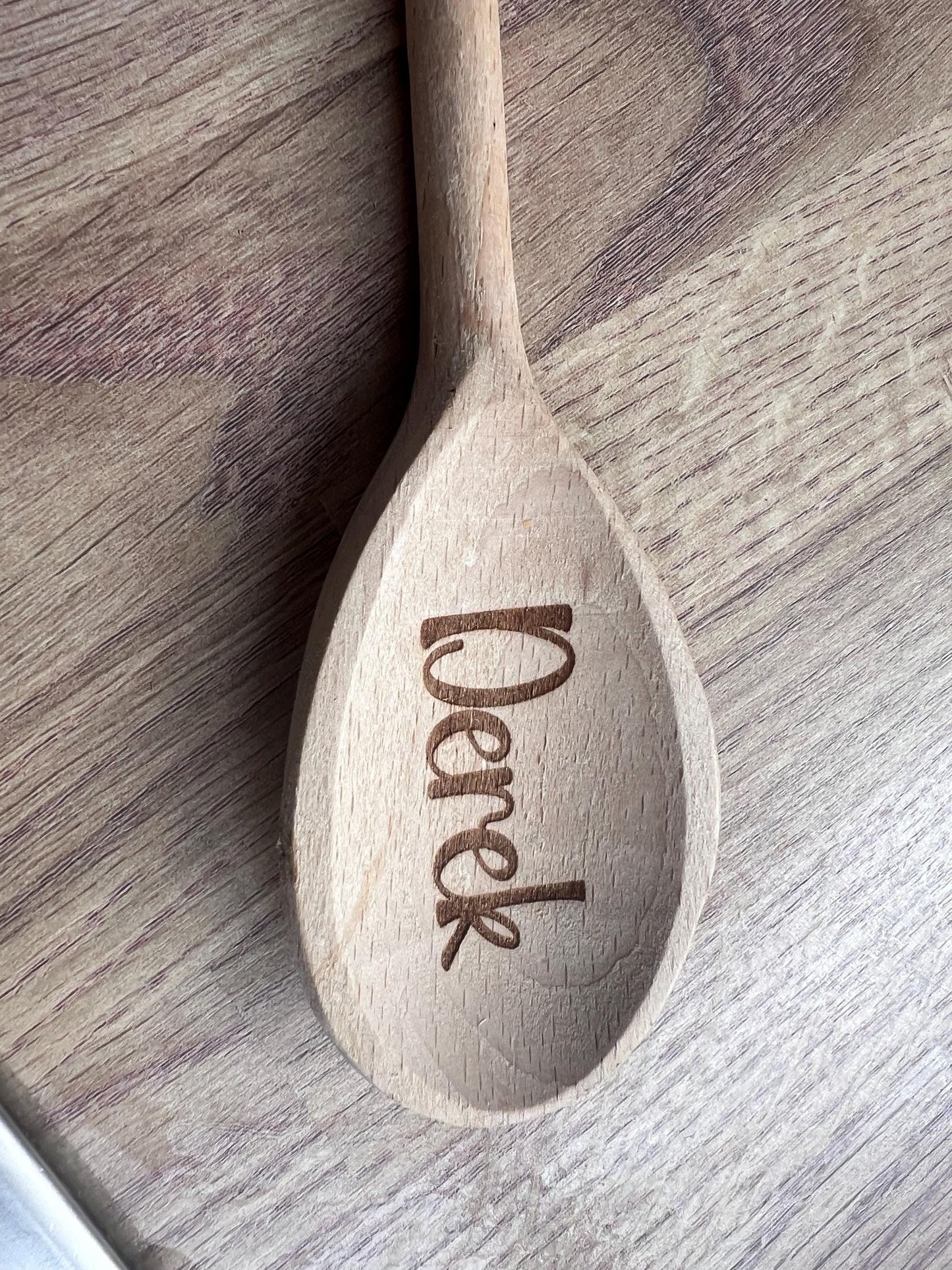 Personalised engraved wooden spoon. Great gift for that special chef or baker. Laser Engraved both sides with message.