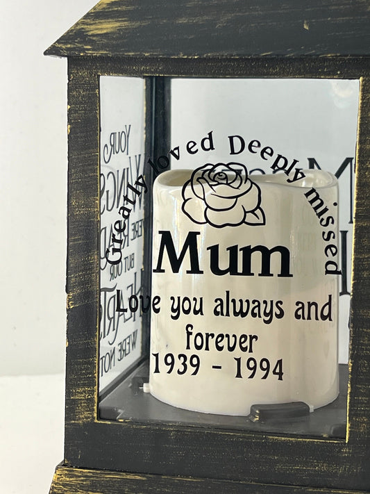 Personalised Memorial Lantern with choice of Verse. Interior and Exterior use. Graveside memorial lantern.