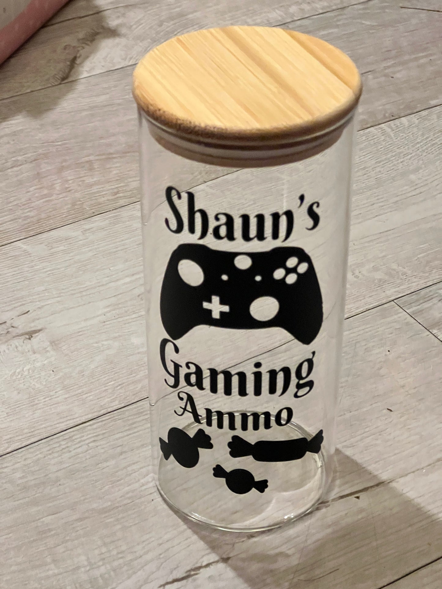 Personalised gaming treat jar. Gaming / streaming ammo sweets jar. Great gift for the gamer. Game controller image or Headset. . 1 Litre.