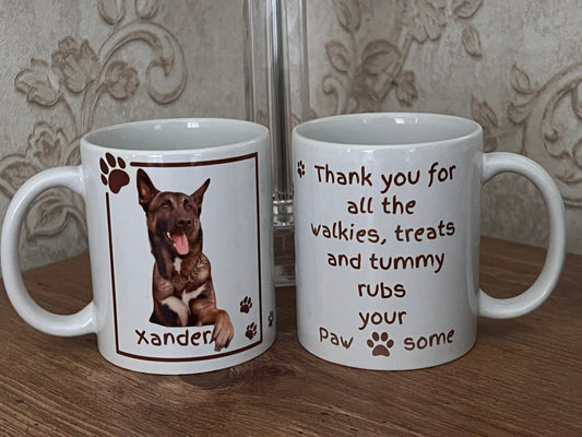 Personalised dog mug. Your Pet photo dog mug. Custom made . Dog mum. Dog Dad. Thank you. Fur baby. furry friend with thank you verse 11oz