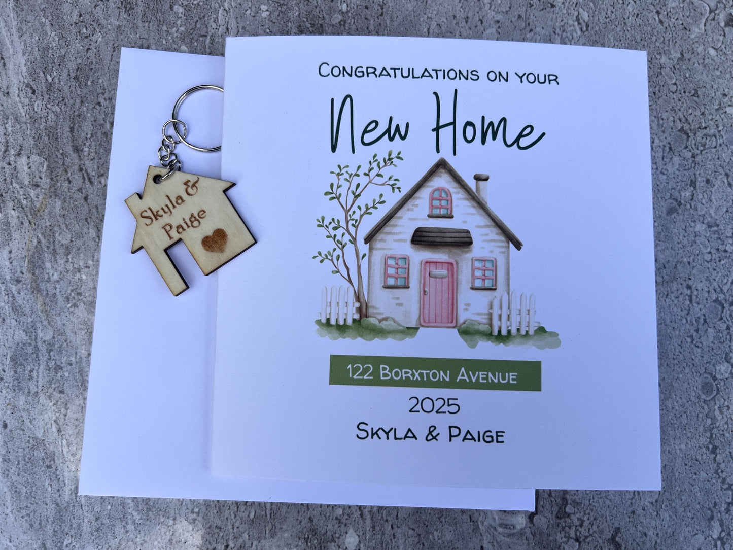 New home card. personalised card. 6x6inch. Moving house. House warming card. First home card optional personalised keyring.