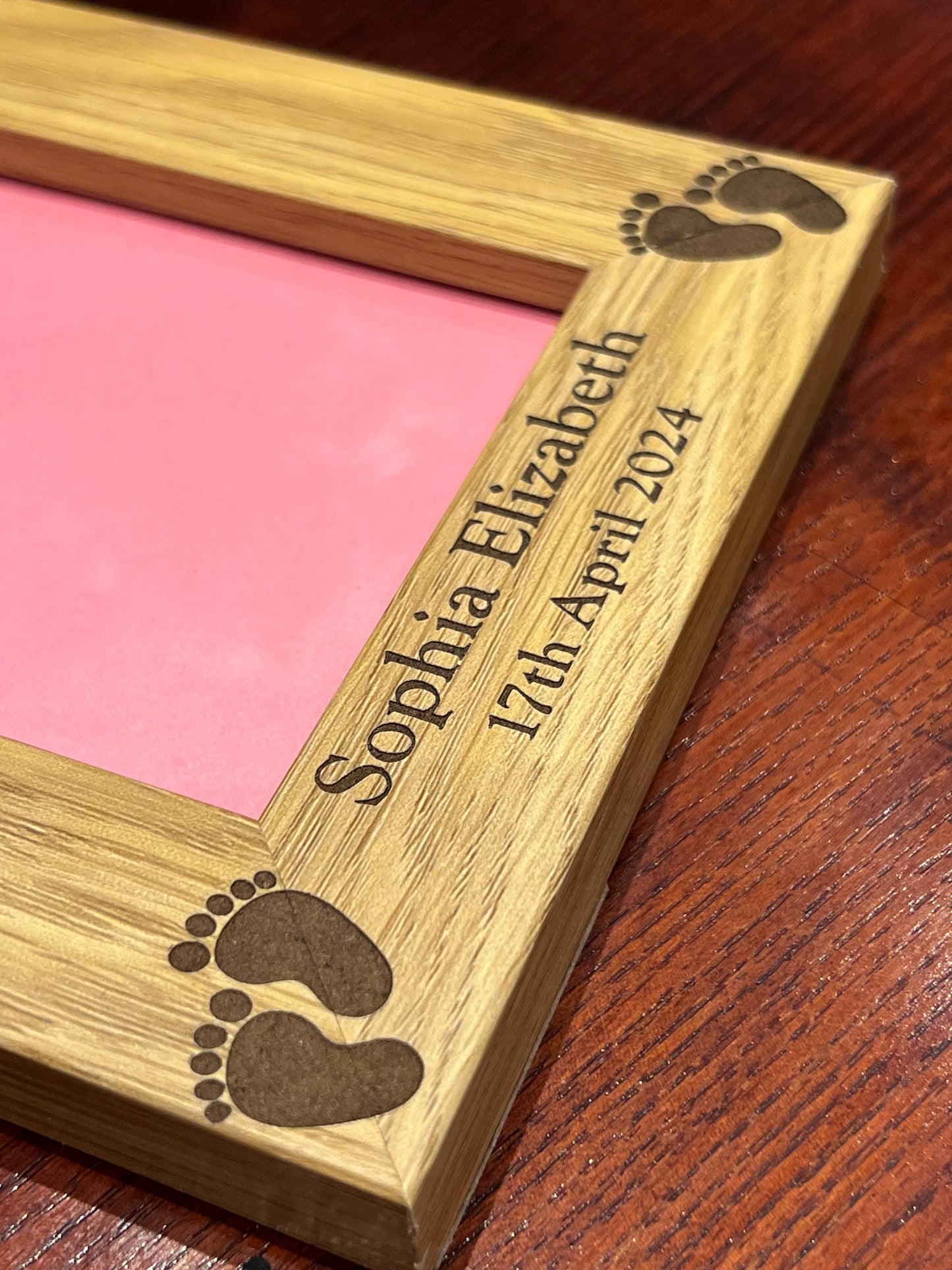 Baby photo frame, grandparents gift. lovely oak effect engraved photo frame custom words. Baby announcement. Child-baby-family.