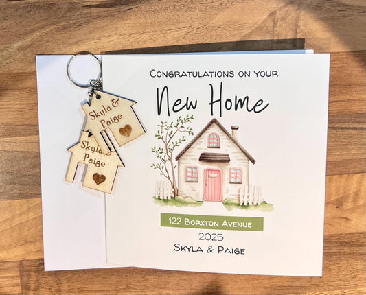 New home card. personalised card. 6x6inch. Moving house. House warming card. First home card optional personalised keyring.