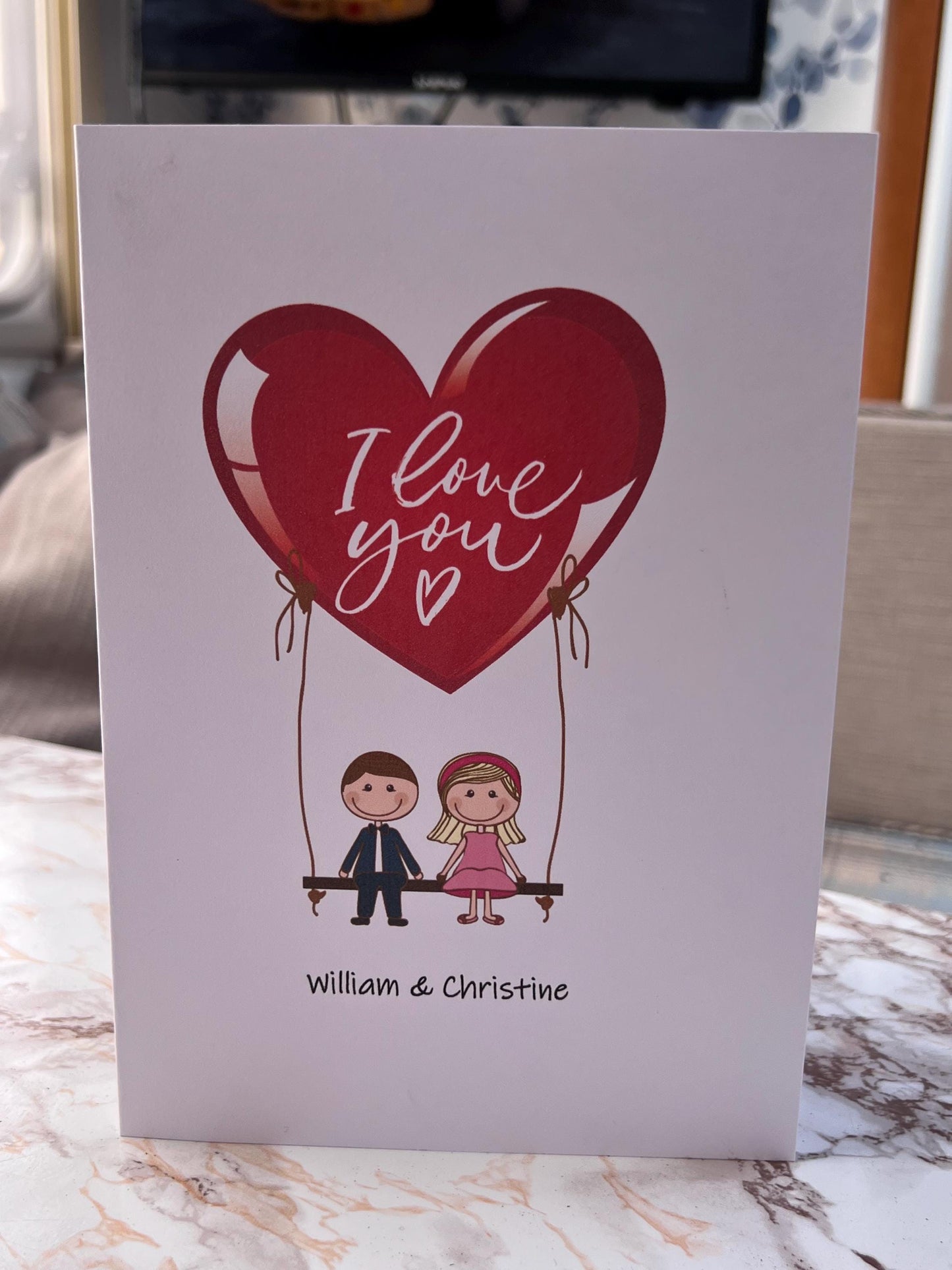 Custom I love you card A5 21cm x14.8cm. Personalised. Cute romantic. Anniversey etc Partner, boyfriend , girlfriend, wife, husband