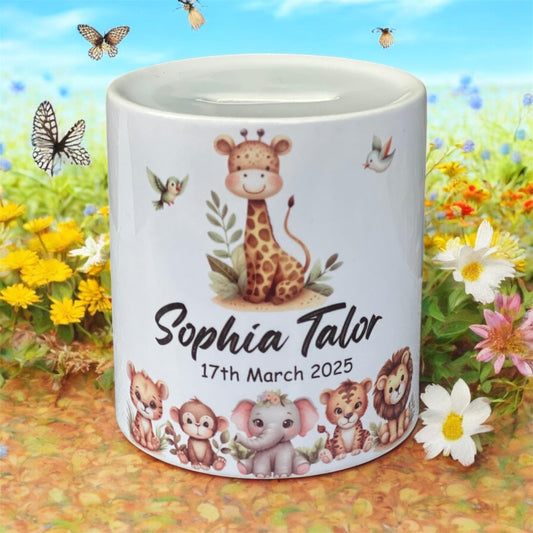 Adorable Personalised Baby Money Box - Cute Animal Design | Perfect Keepsake Gift