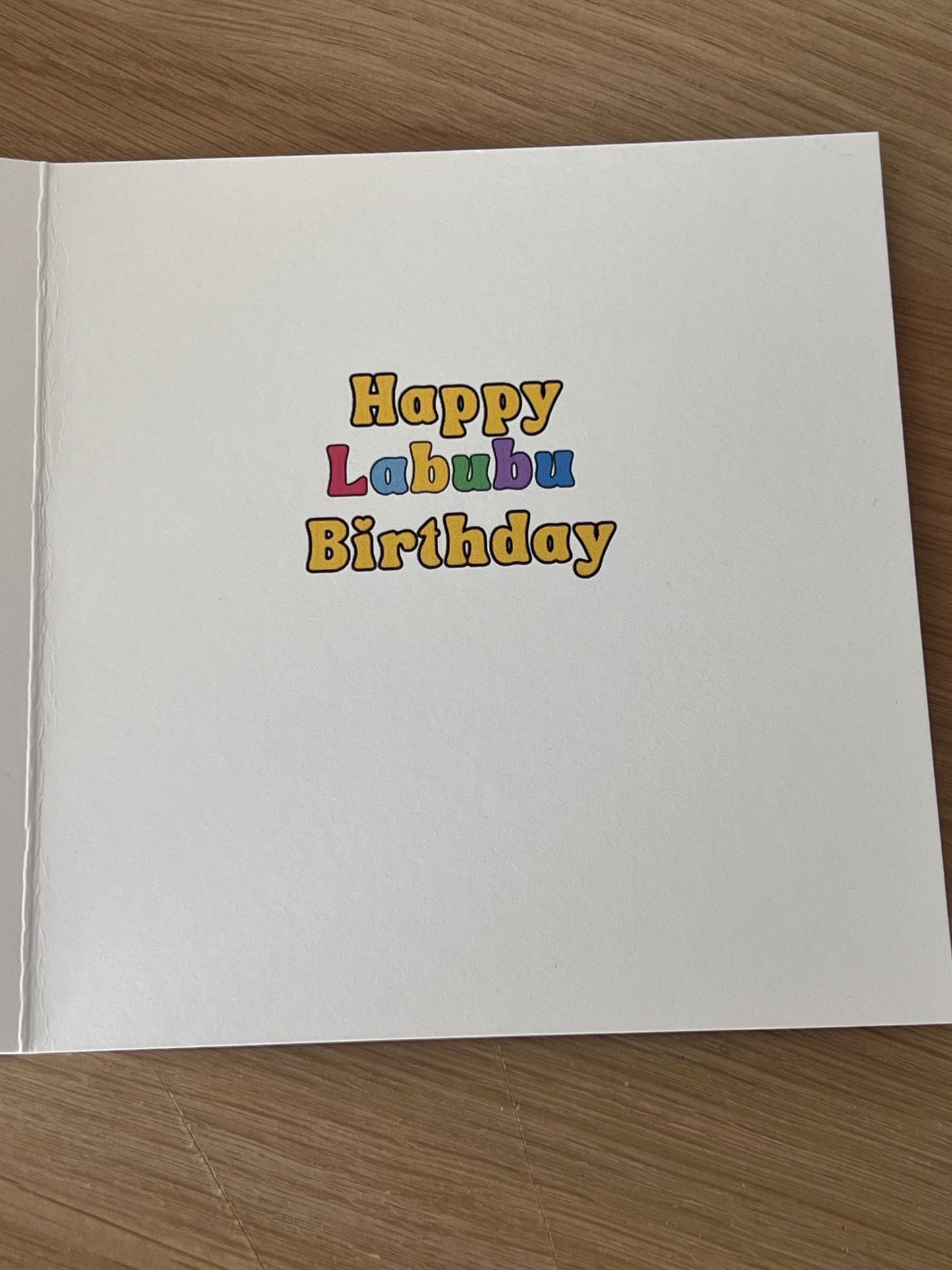 Labubu Birthday card personalised. 6x6 quality card . Perfect card for Labubu fan. can be custom made any words Pink or blue option