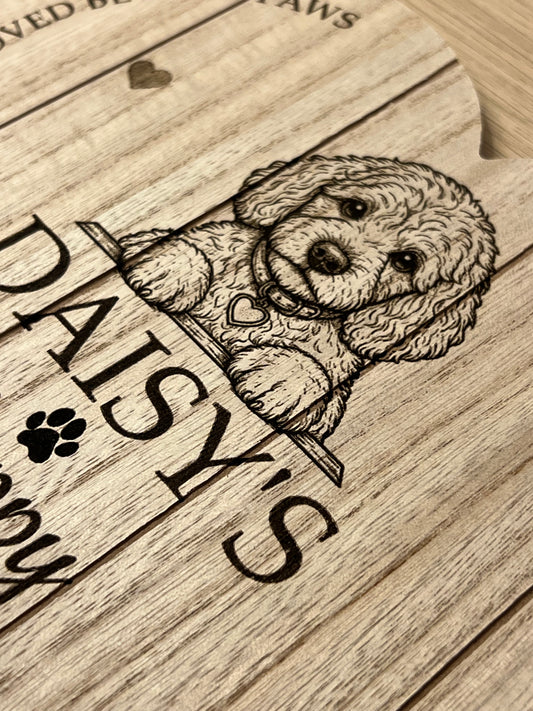 Personalised Dog Heart Plaque Sign – Laser Engraved Wooden Wooden Effect MDF Wall Hanging (23.5cm) – Custom Name & Breed Pet Gift or Dog Corner Decor