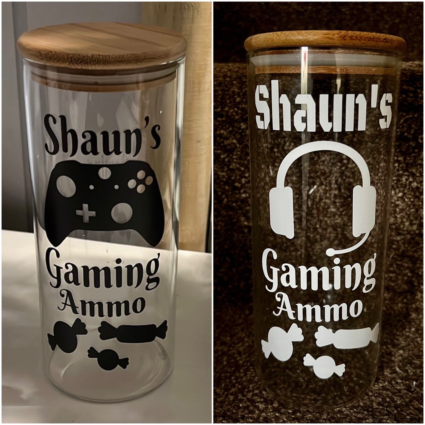 Personalised gaming treat jar. Gaming / streaming ammo sweets jar. Great gift for the gamer. Game controller image or Headset. . 1 Litre.