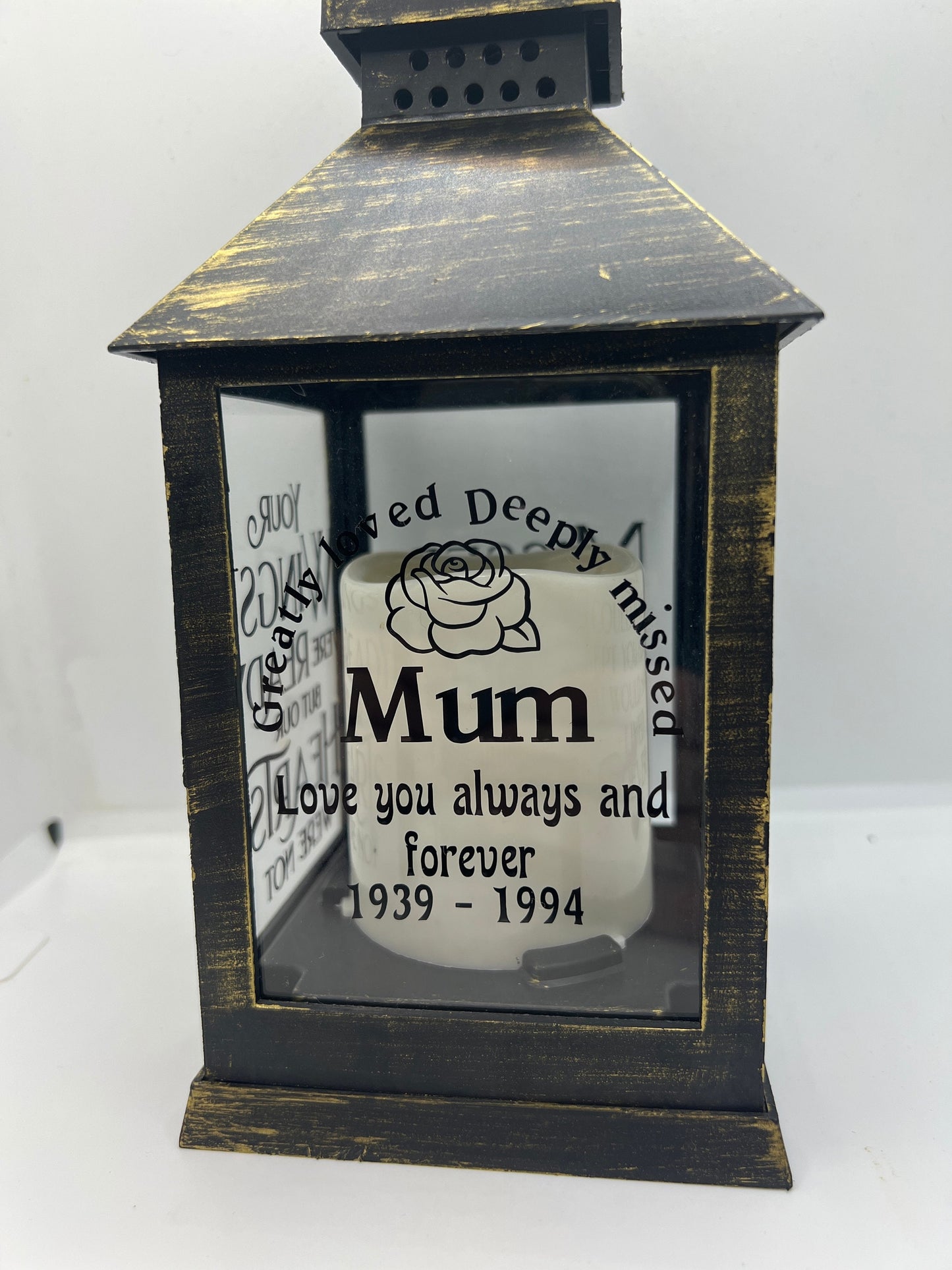 Personalised Memorial Lantern with choice of Verse. Interior and Exterior use. Graveside memorial lantern.