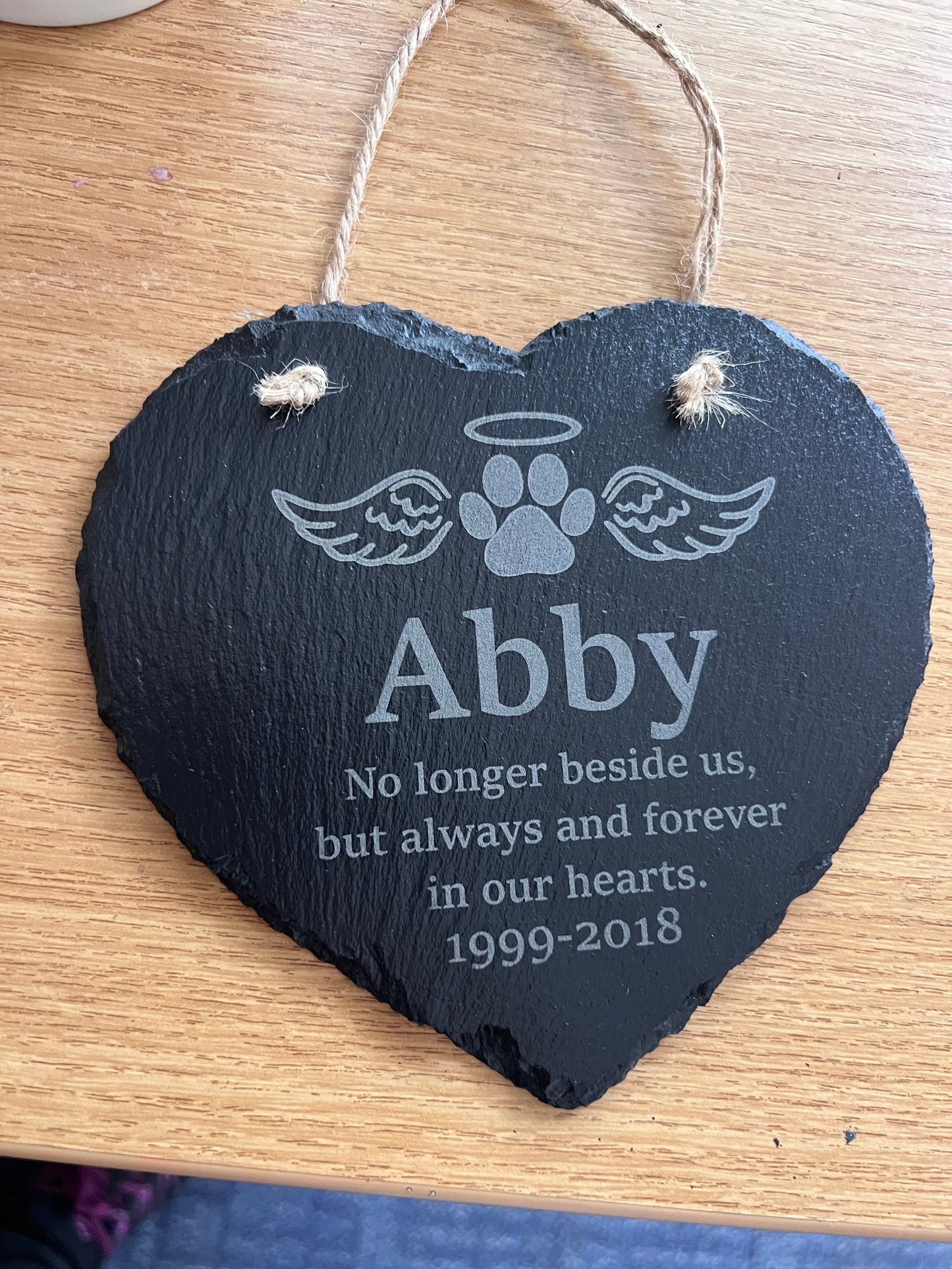 Pet engraved slate memorial heart. Dog ,Cat gave marker heart. Any words engraved. 15cm