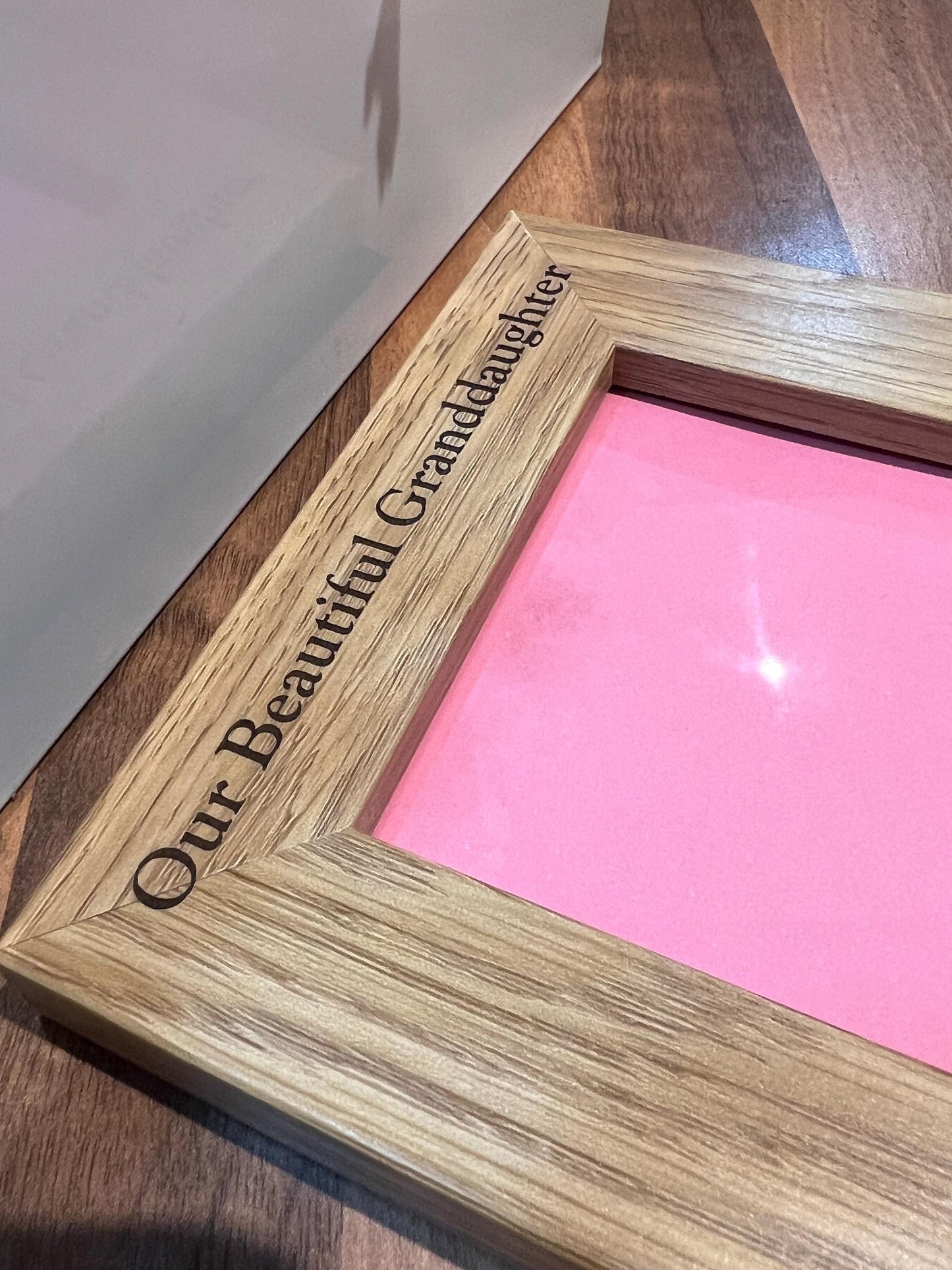Baby photo frame, grandparents gift. lovely oak effect engraved photo frame custom words. Baby announcement. Child-baby-family.