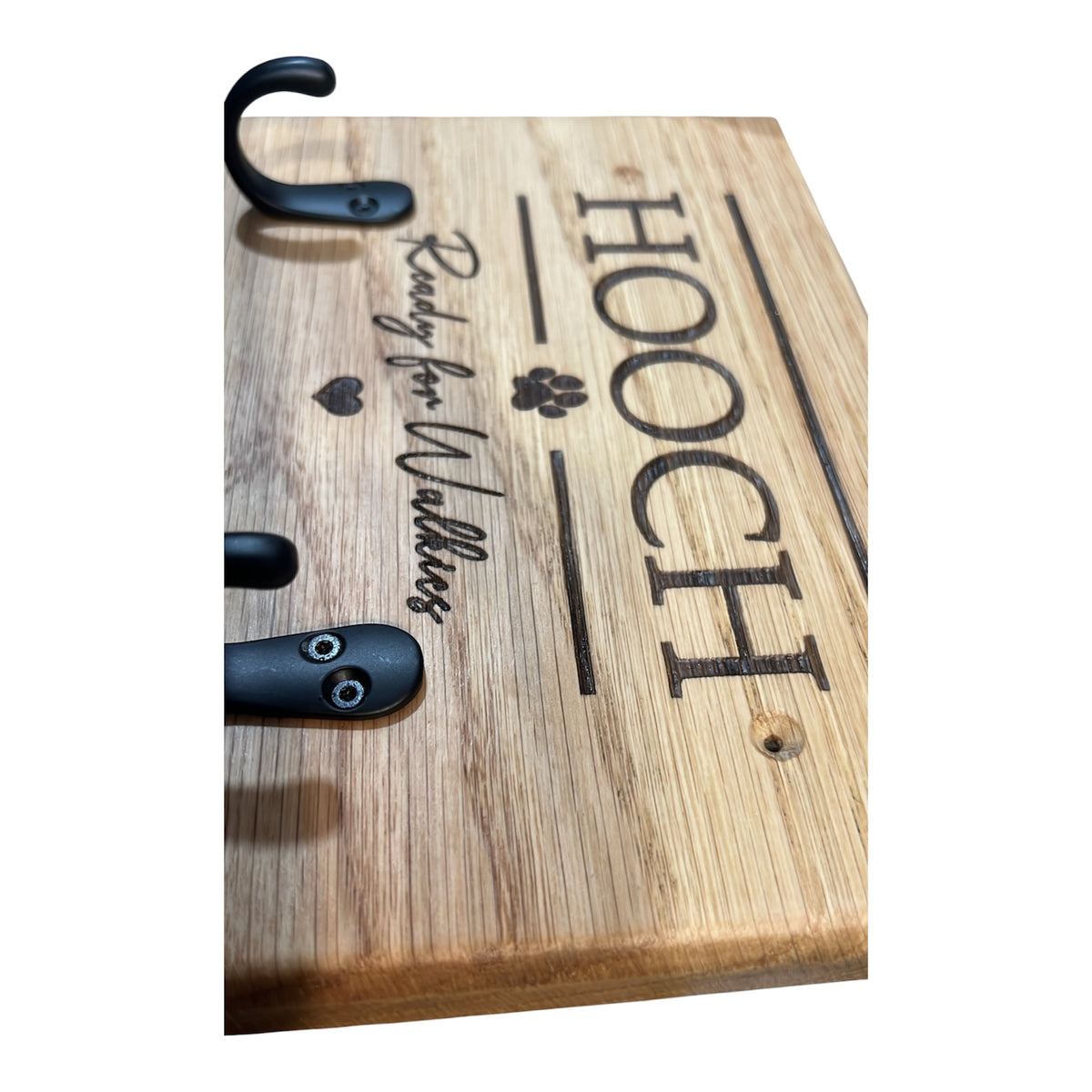 Personalised Dog Lead & Harness Holder | Solid Oak Wall Hook | Custom Engraved Pet Organiser