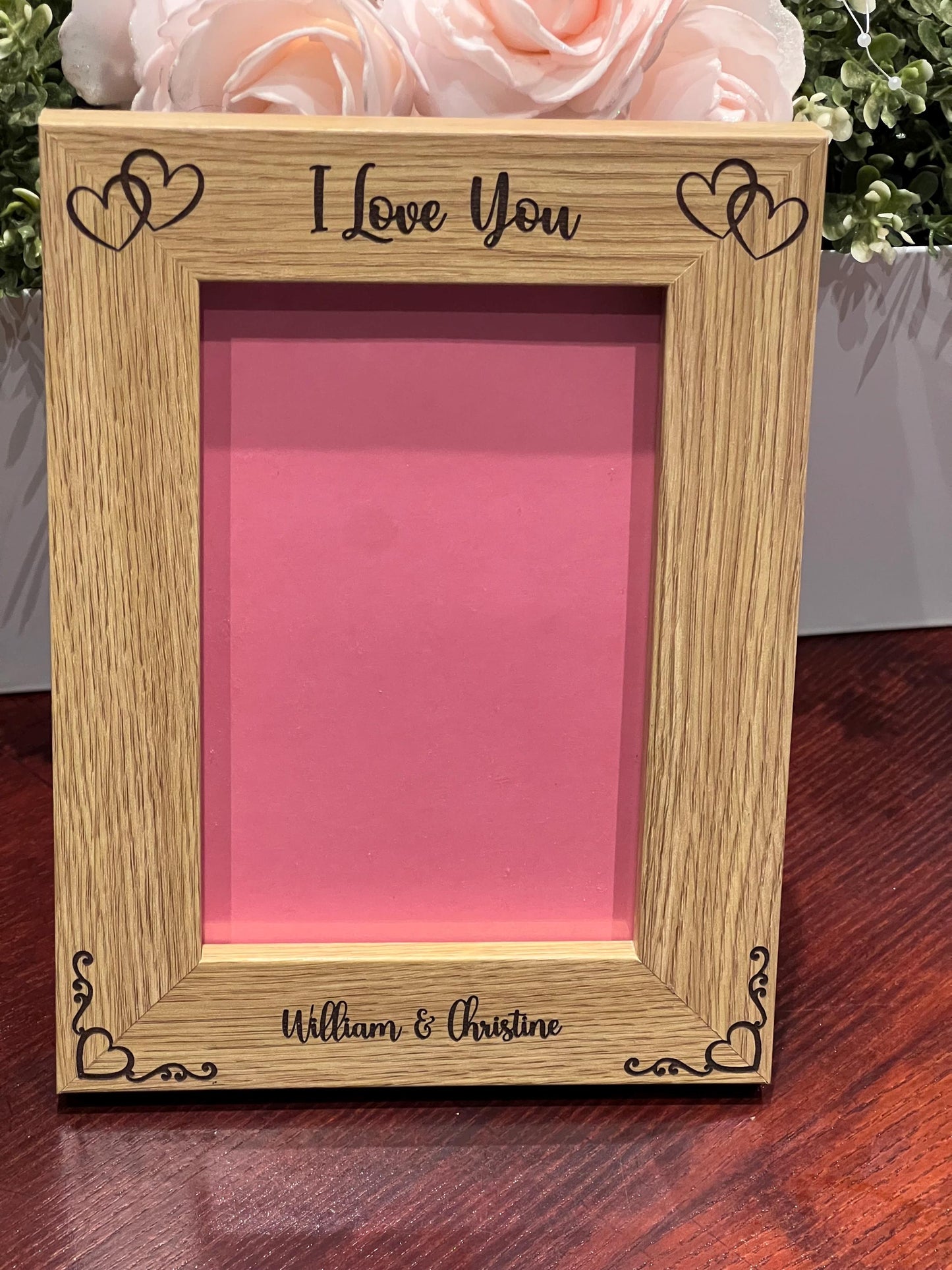 Couple, Anniversary ,etc I love you. PERSONALISED lovely oak effect engraved photo frame holds 6x4 photo. Any words.