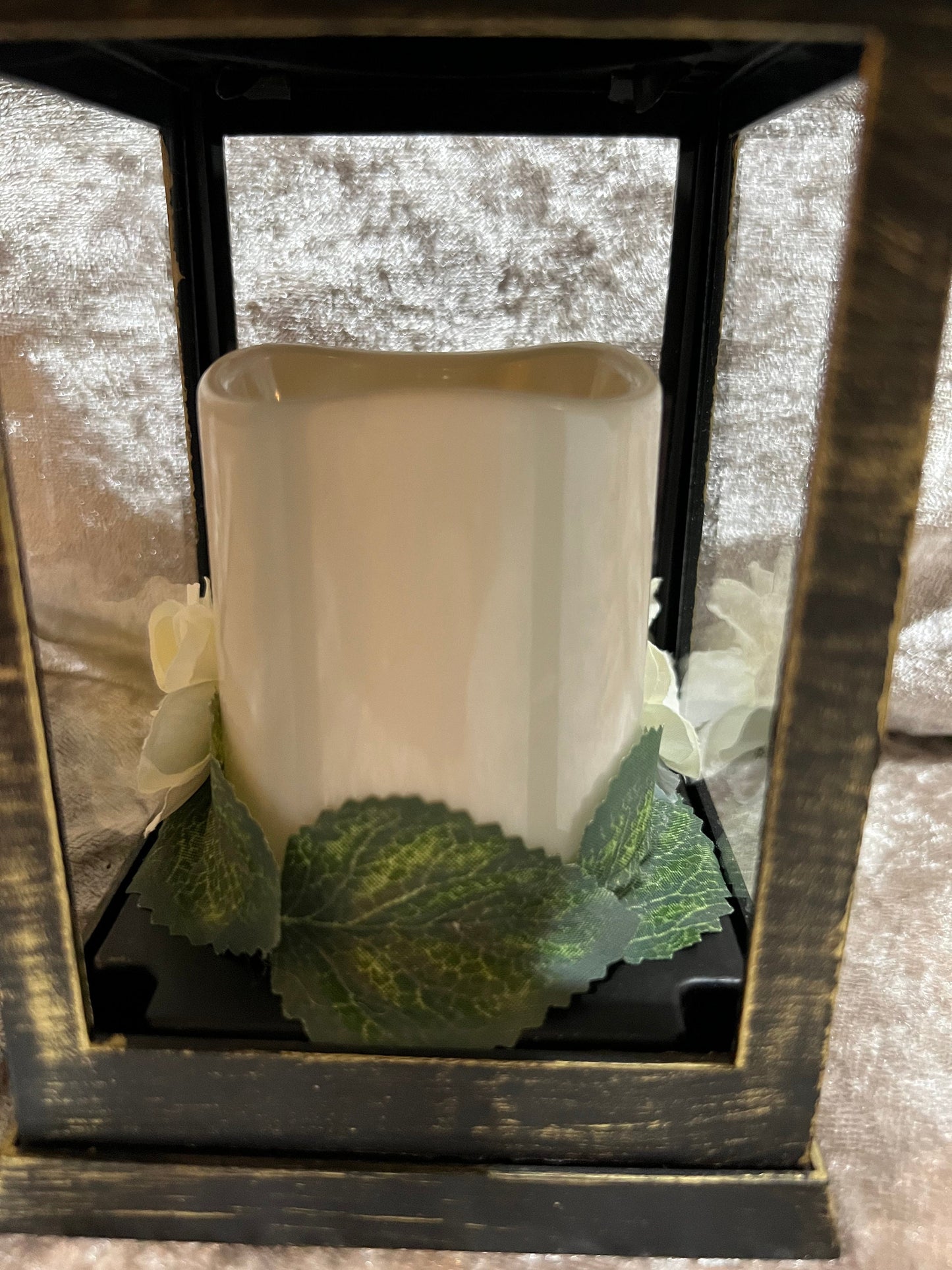 Floral Lantern Black with brushed gold for garden or home.