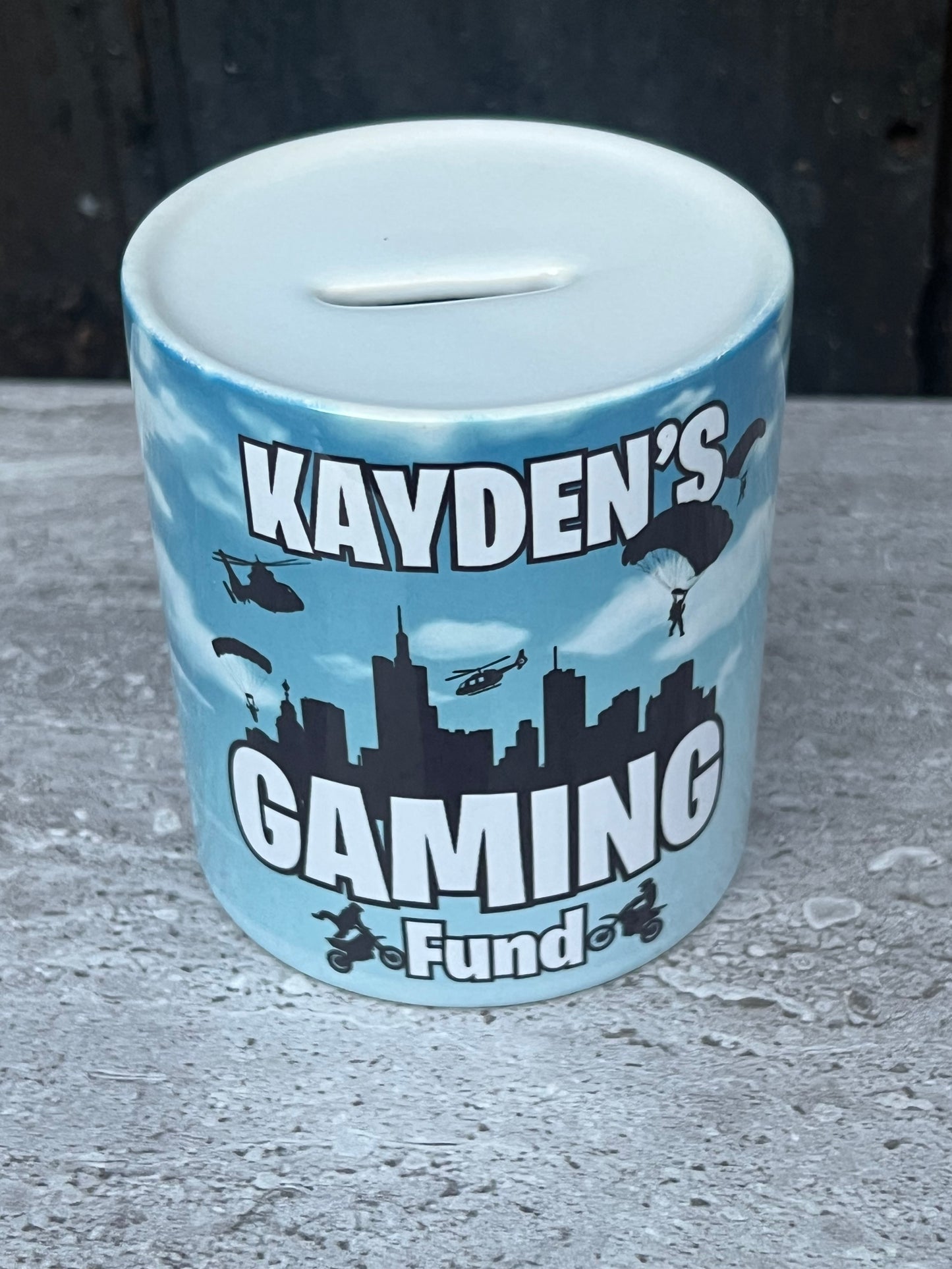 Gaming fund Ceramic Money Jar for Coins and Notes - 9.3cm High x 8.2cm Diameter - Piggy, Decor Gift Great stocking filler.