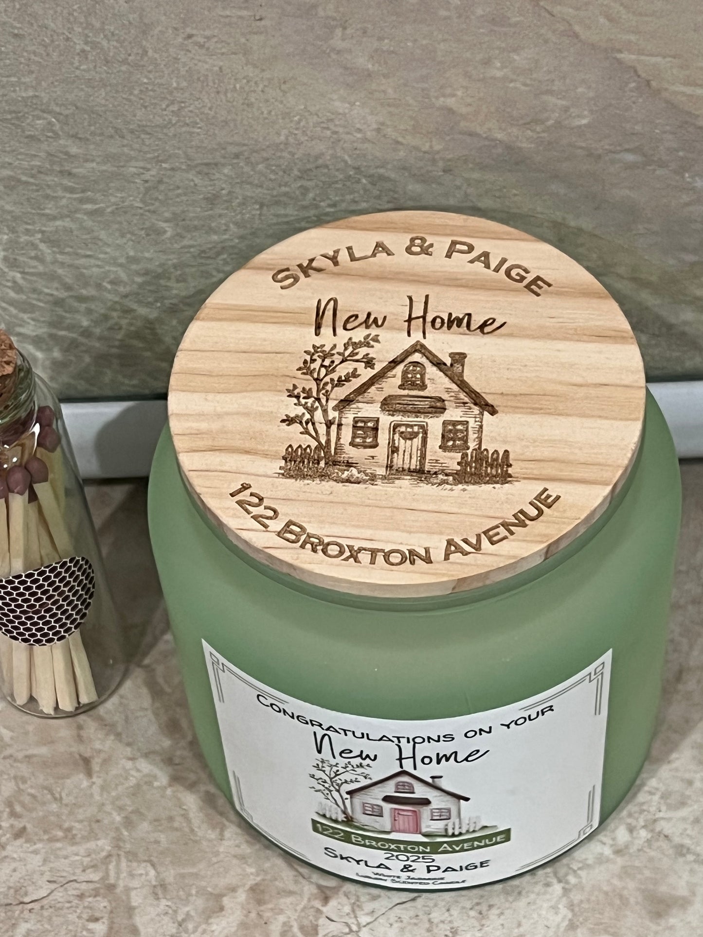 Personalised new home candle. Engraved lid. Congratulations on your new home. House warming gift. Moving gift. Scented candle.