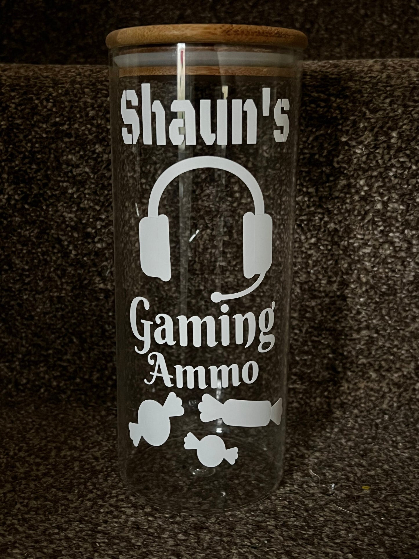 Personalised gaming treat jar. Gaming / streaming ammo sweets jar. Great gift for the gamer. Game controller image or Headset. . 1 Litre.