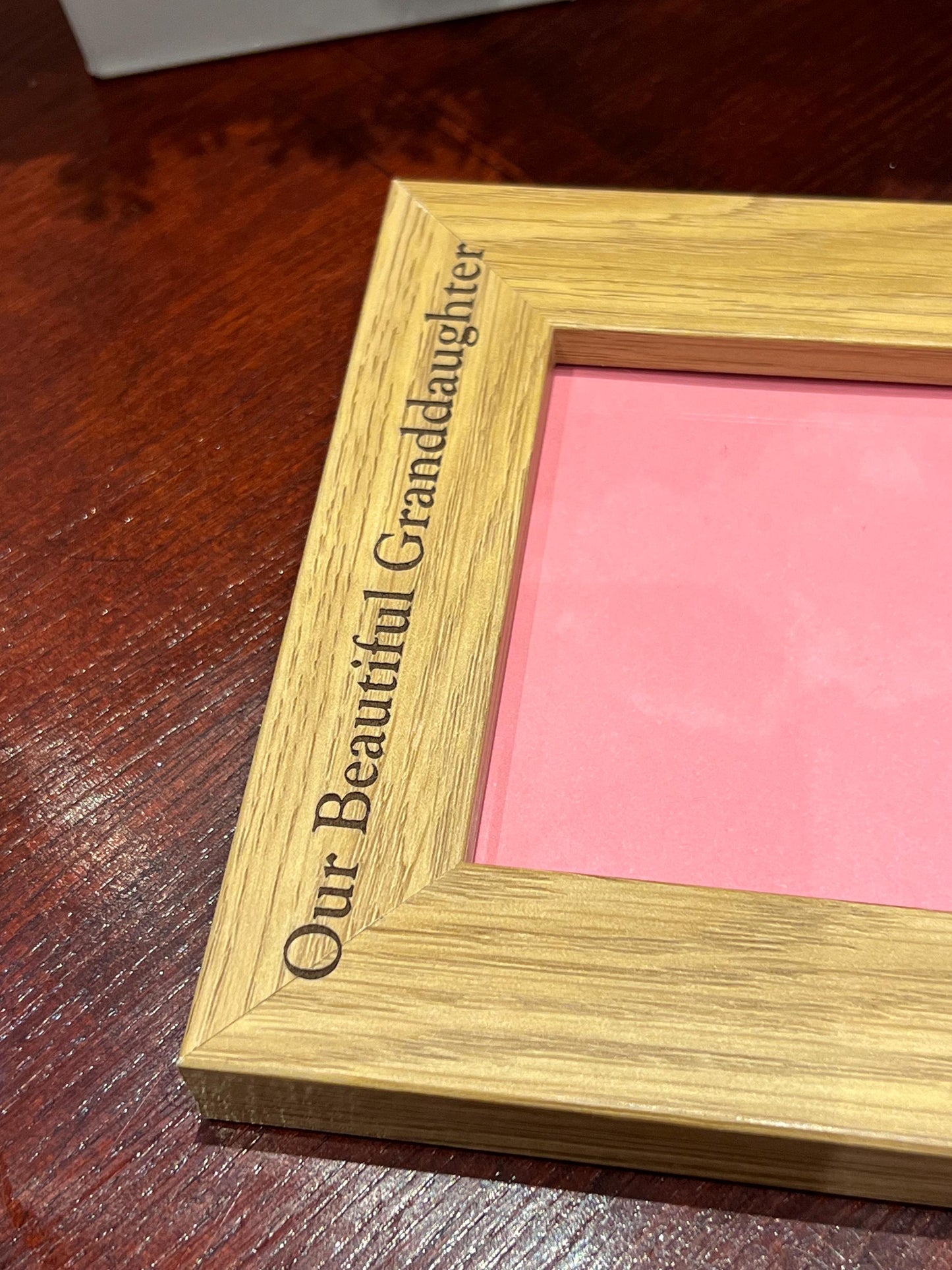 Baby photo frame, grandparents gift. lovely oak effect engraved photo frame custom words. Baby announcement. Child-baby-family.