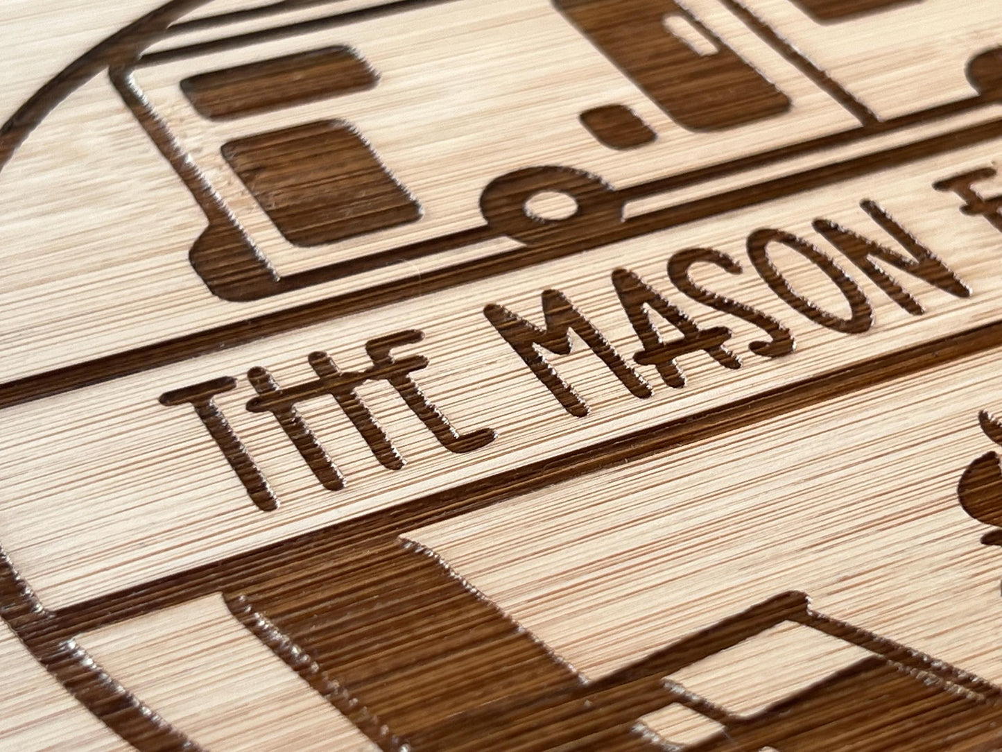 Personalised Motorhome engraved chopping board. Motorhome cutting board. Tourer or Tent design. Any name added.