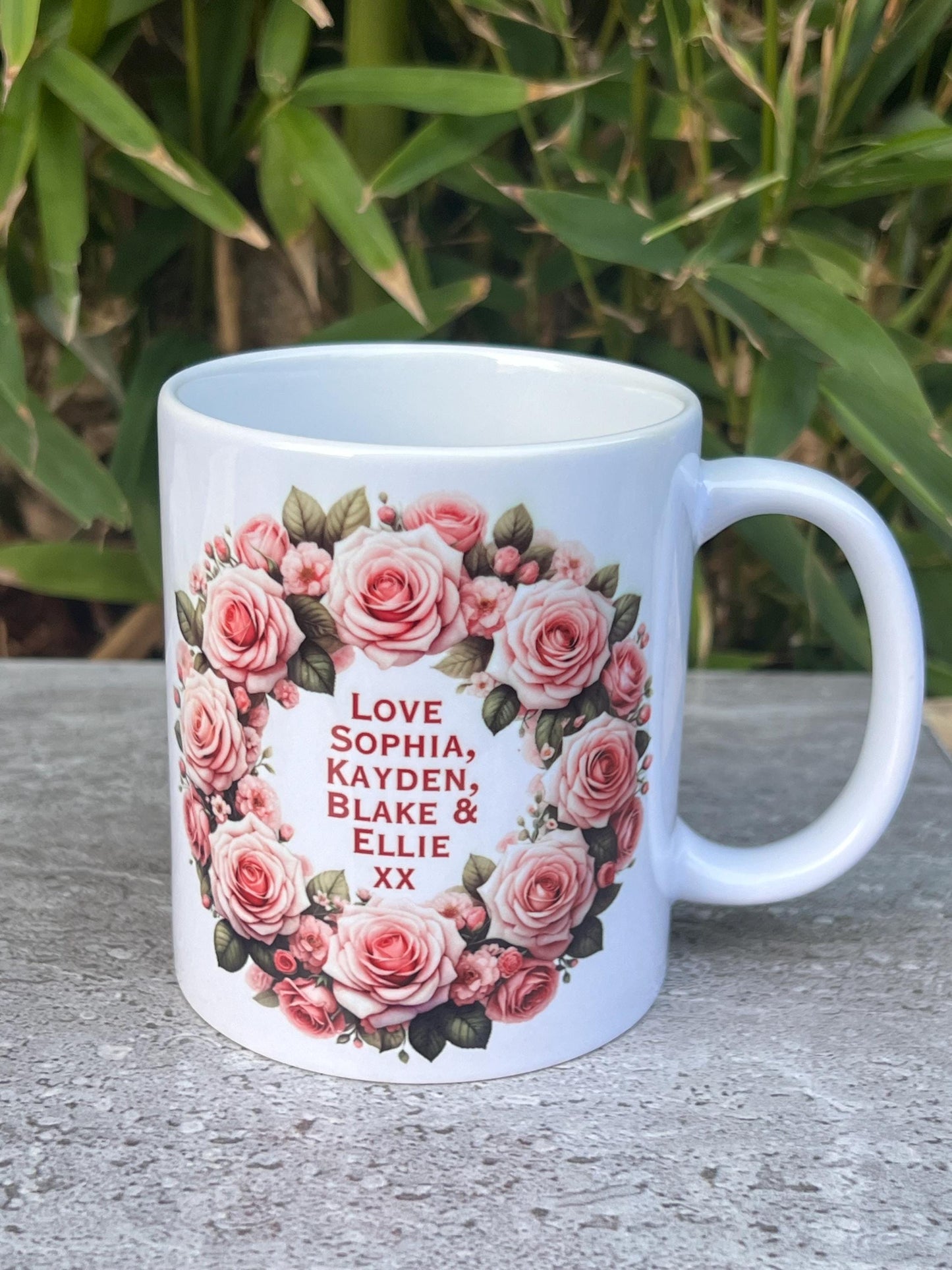 Mum, Mother, Nan personalised mug. Coffee,tea. Custom mug with names or message on the back for your lovely mum. 11oz cup.