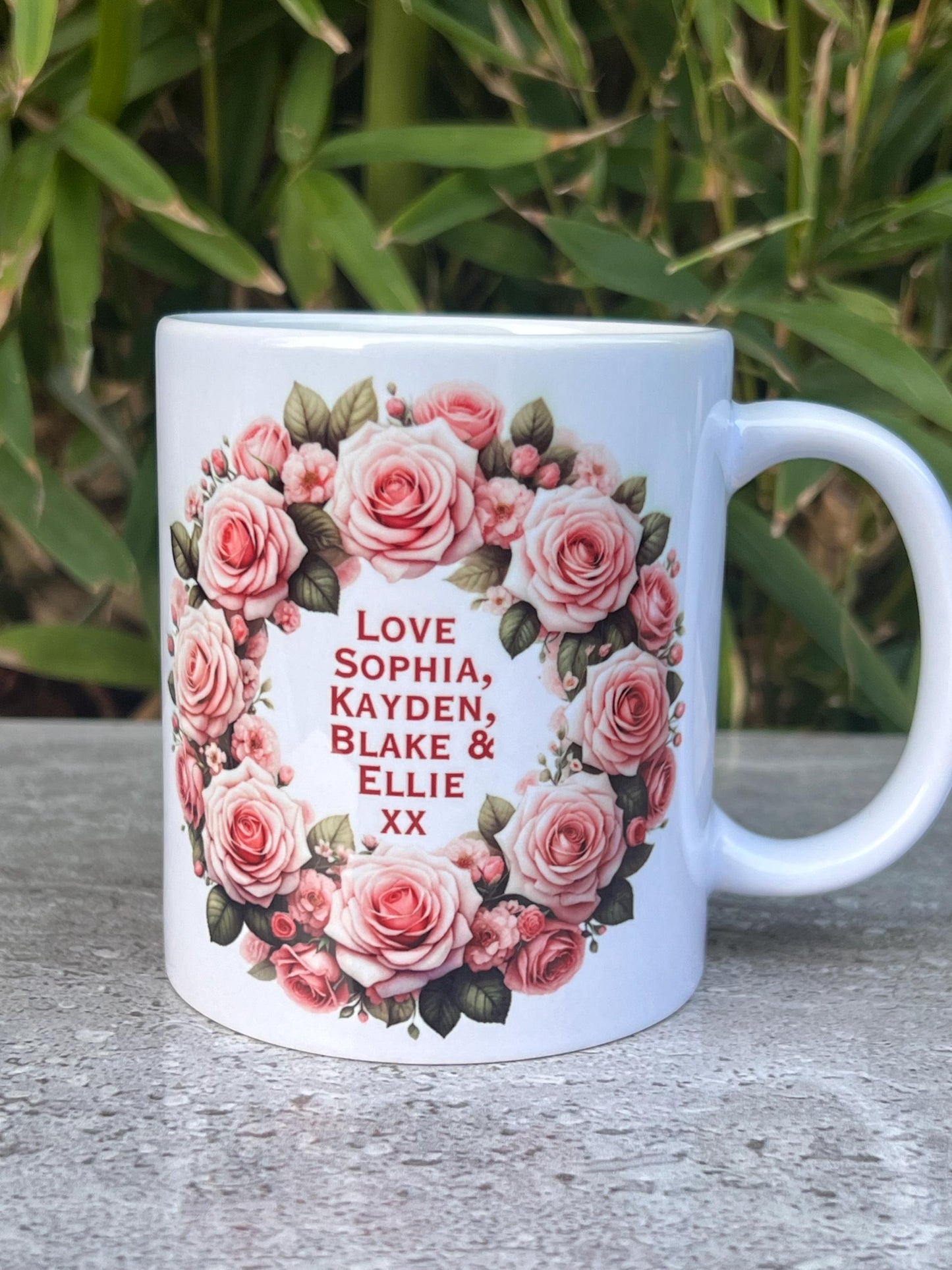 Mum, Mother, Nan personalised mug. Coffee,tea. Custom mug with names or message on the back for your lovely mum. 11oz cup.