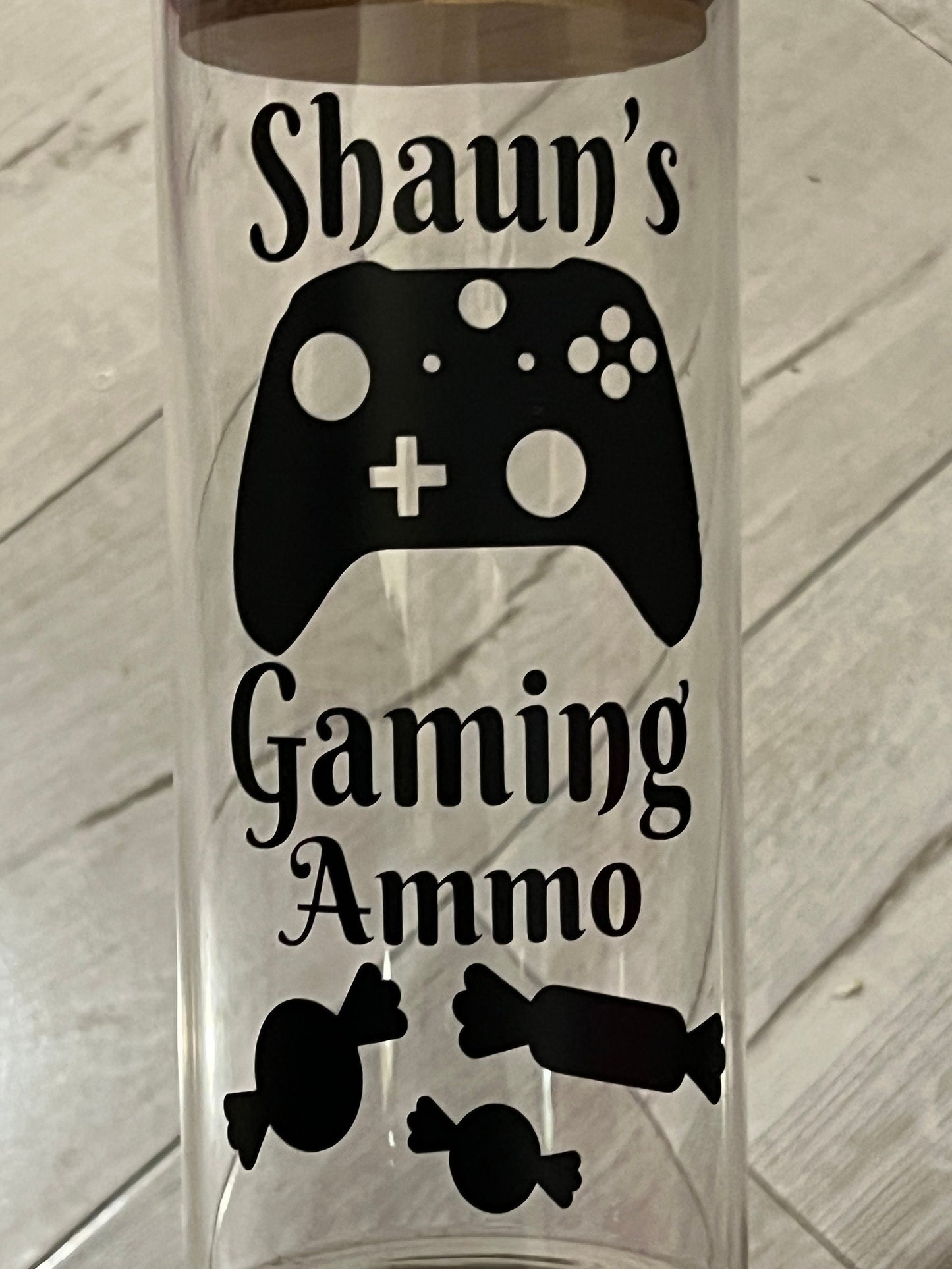 Personalised gaming treat jar. Gaming / streaming ammo sweets jar. Great gift for the gamer. Game controller image or Headset. . 1 Litre.