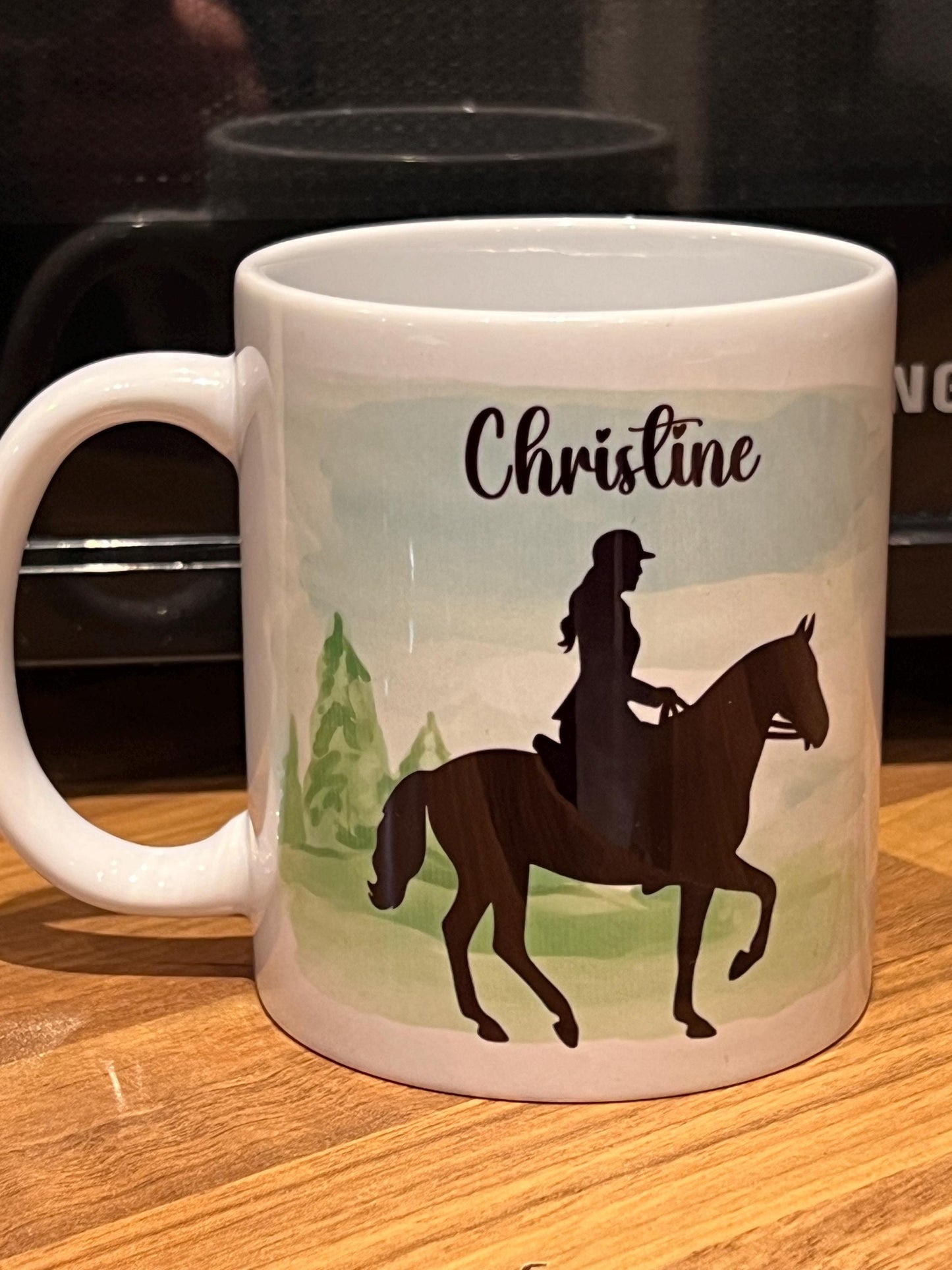 Personalised horse rider mug. 11oz silhouette horse rider, horse riding, show jumper, equestrian , Birthday gift Tea-coffee
