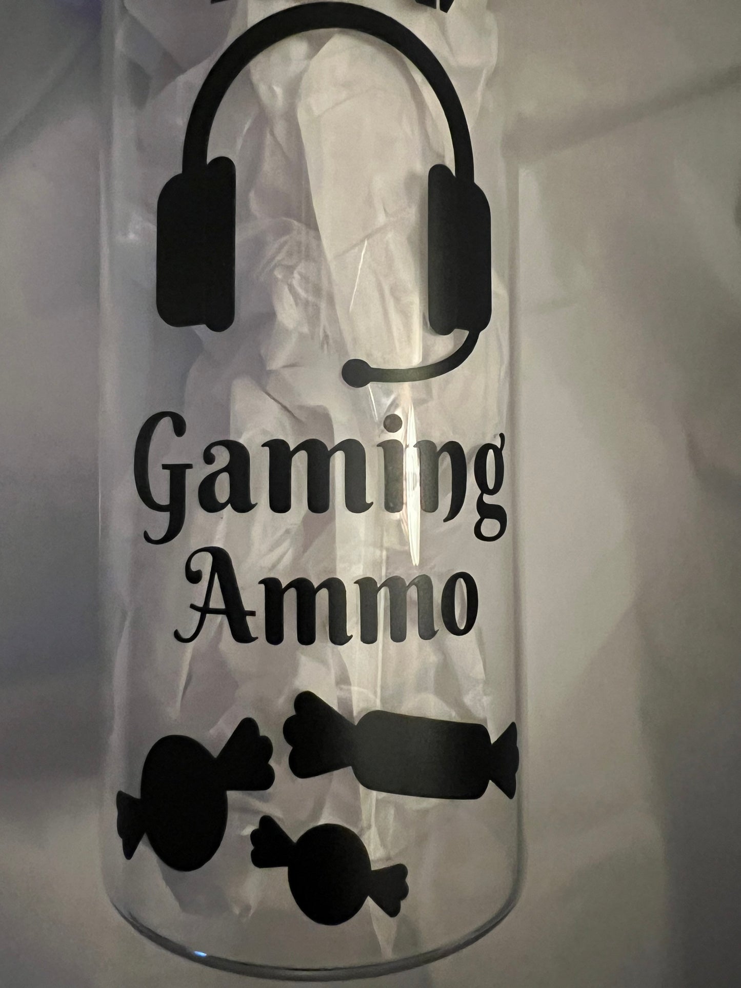 Personalised gaming treat jar. Gaming / streaming ammo sweets jar. Great gift for the gamer. Game controller image or Headset. . 1 Litre.