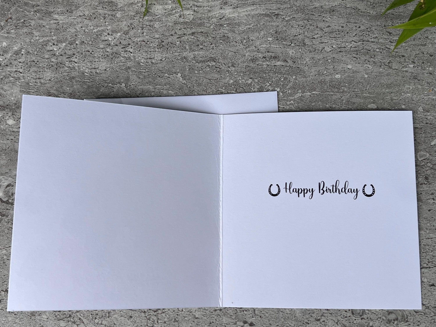 Horse Birthday card personalised. 6x6 quality card . Perfect card for the equestrian. can be custom ‘ Thank you’ Congratulations’ any words