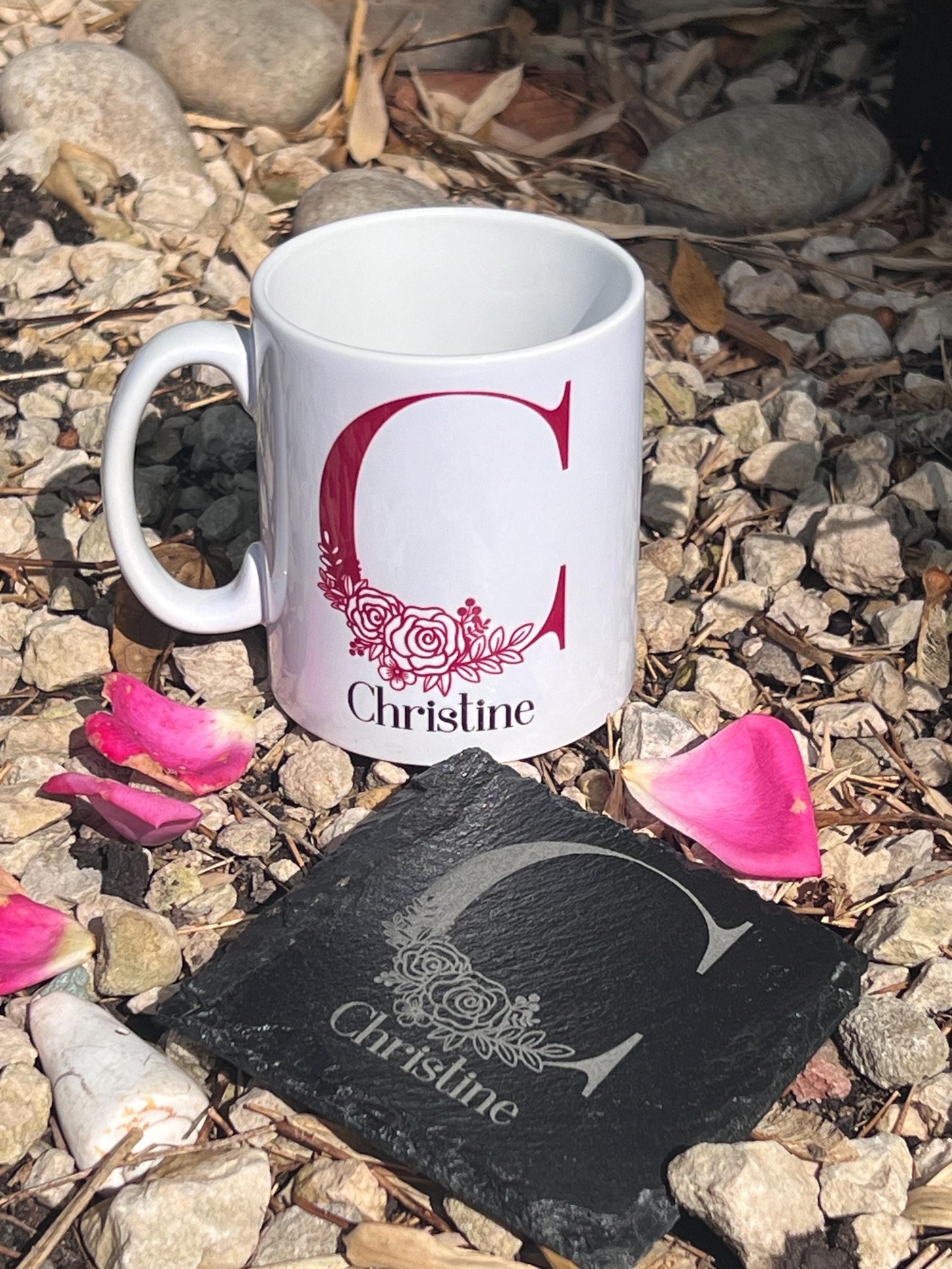 initial mug. Name mug. personalised mug 11oz with initial and name and your drink order on the back customised. ideal for office work mug.
