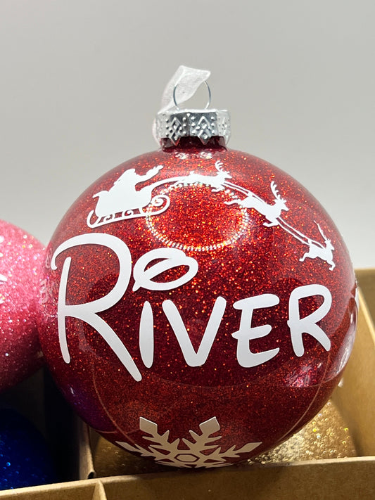 Personalised Christmas Glitter Bauble - Name Keepsake 8cm