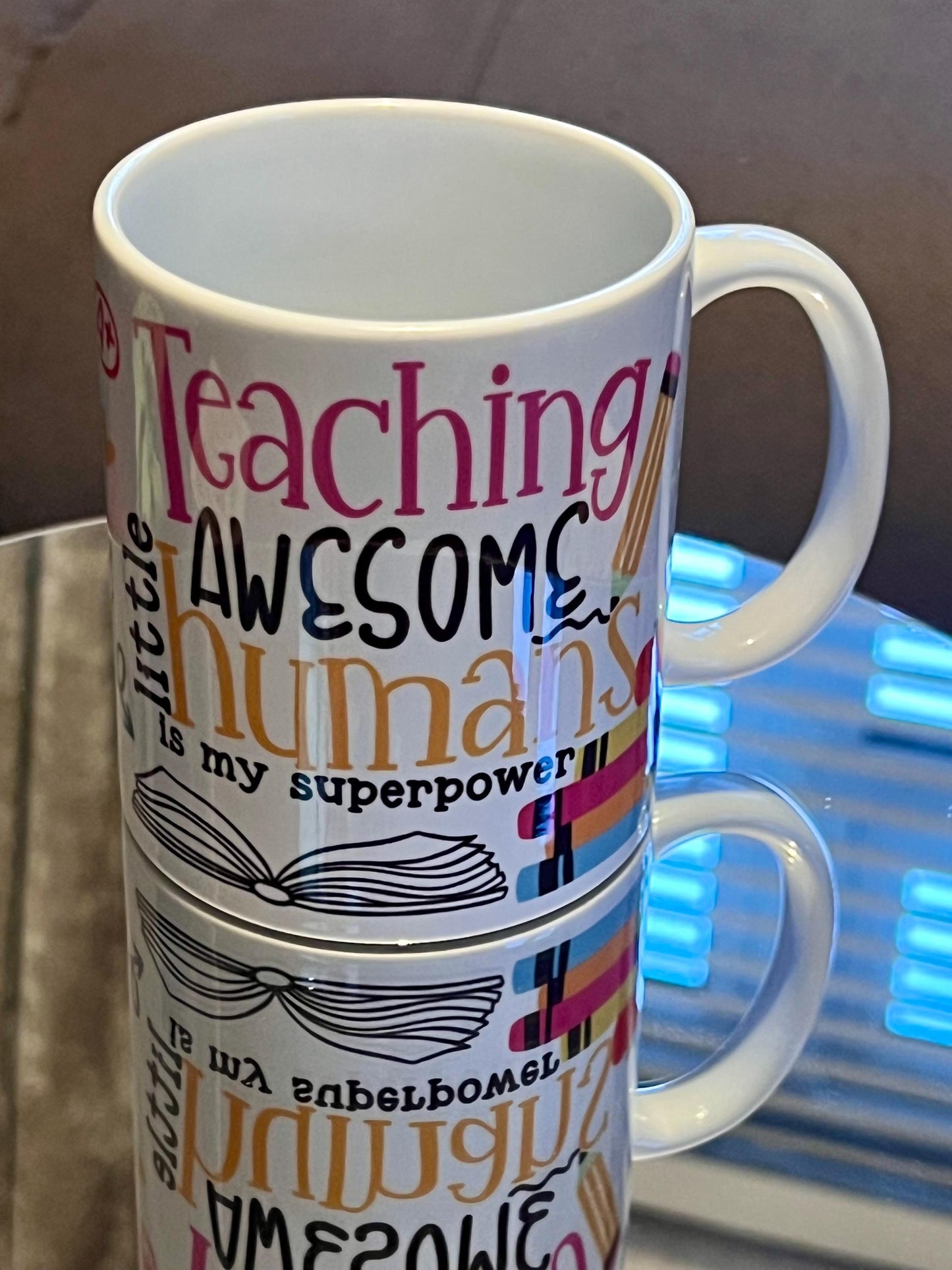 Teacher gift Personalised teacher mug cup teaching little awesome humans is my super power. 11oz teacher gift. End of term gift