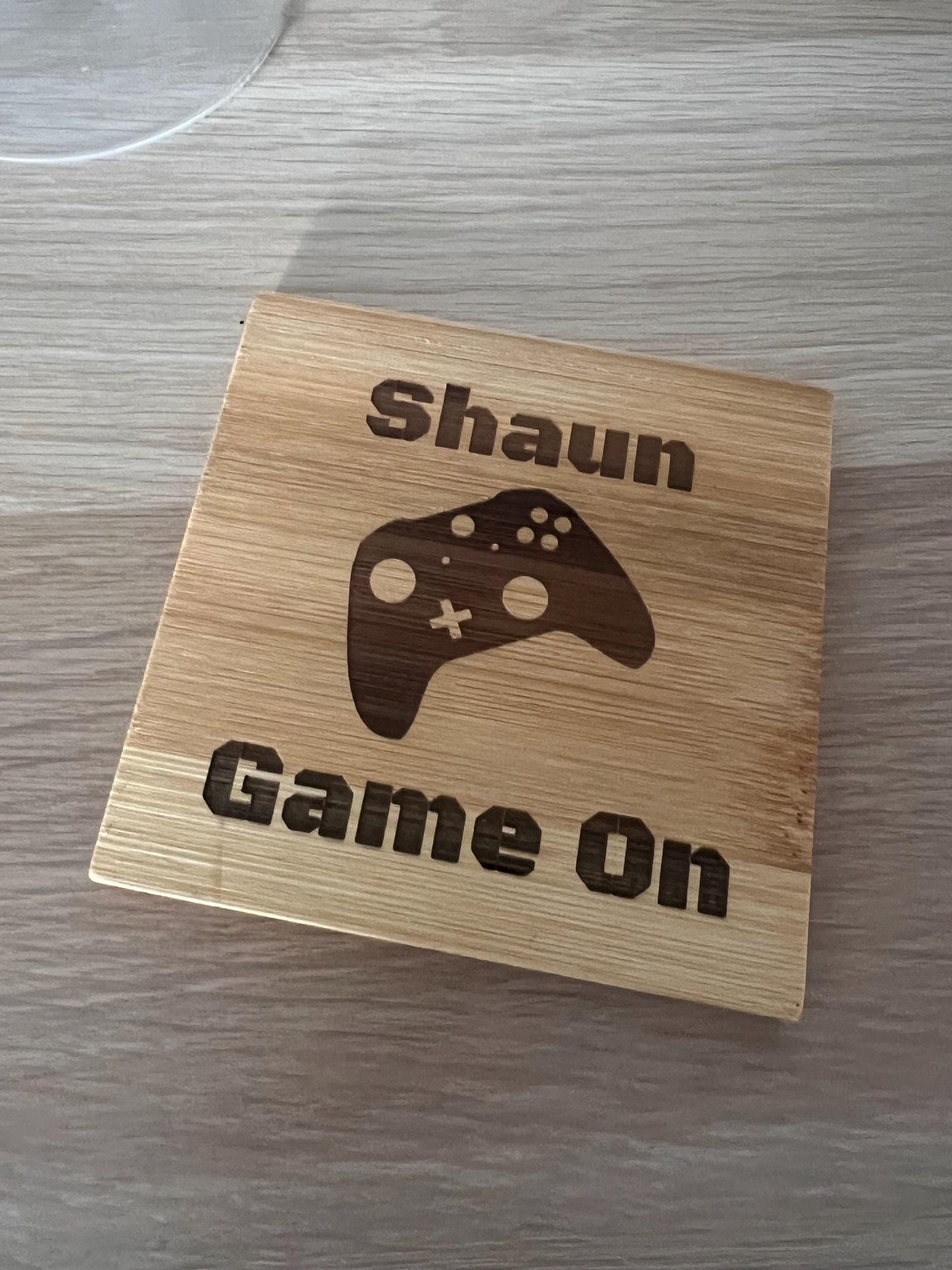 Personalised gaming jar /streaming treat jar. Engraved lid and choice of engraved coaster slate or wooden . Great gift for the gamer-console