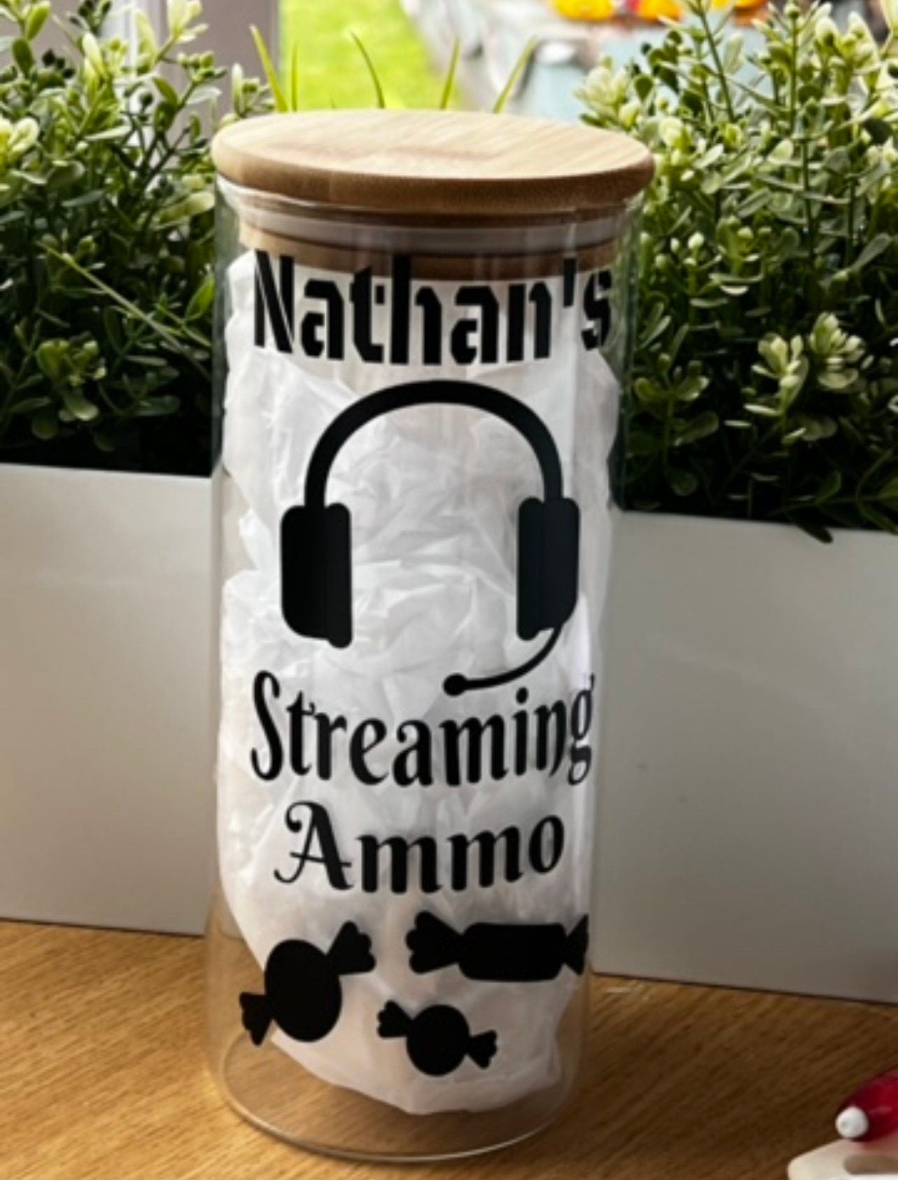 Personalised gaming treat jar. Gaming / streaming ammo sweets jar. Great gift for the gamer. Game controller image or Headset. . 1 Litre.